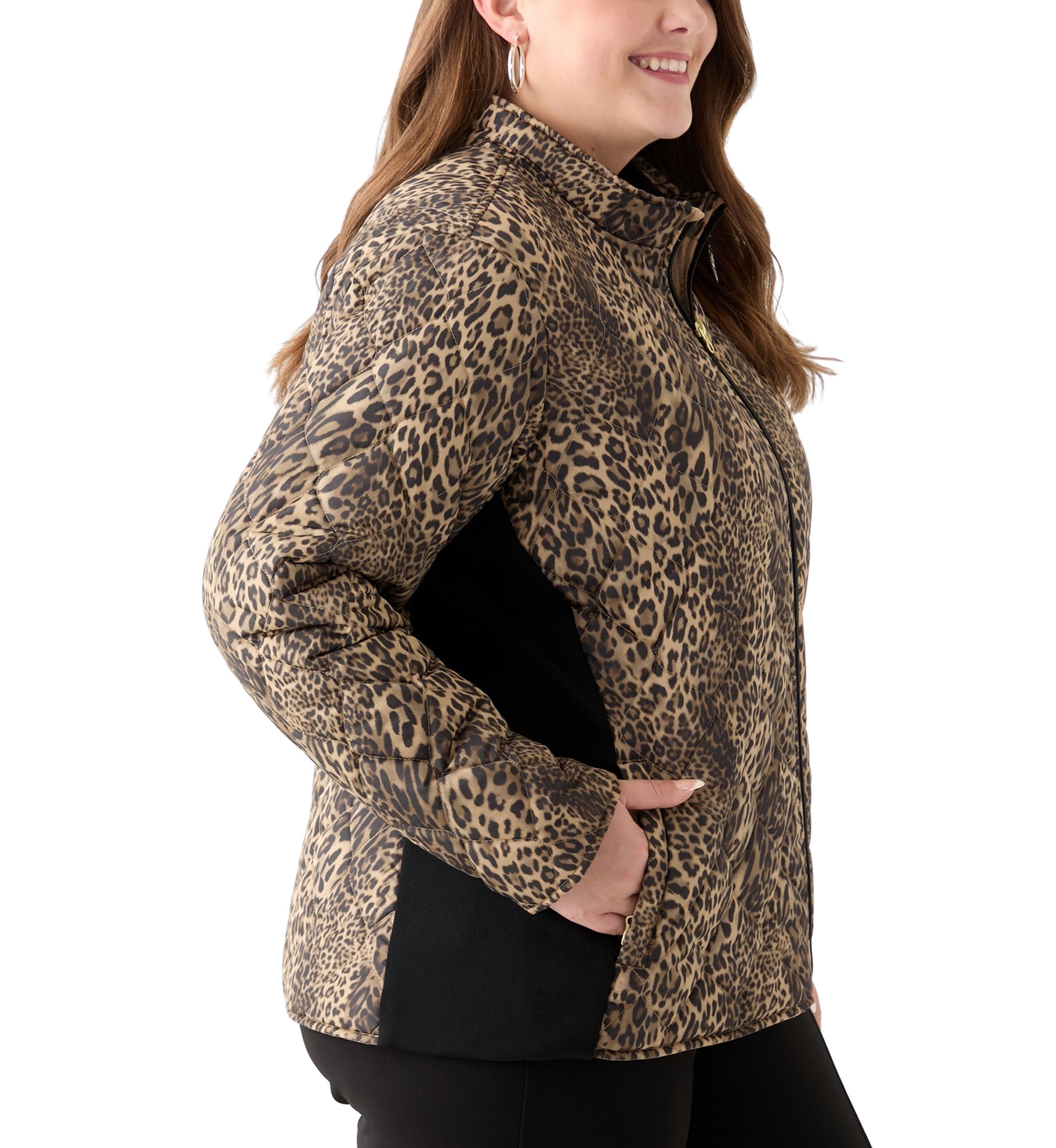 Plus Size Side Rib Printed Puffer Jacket