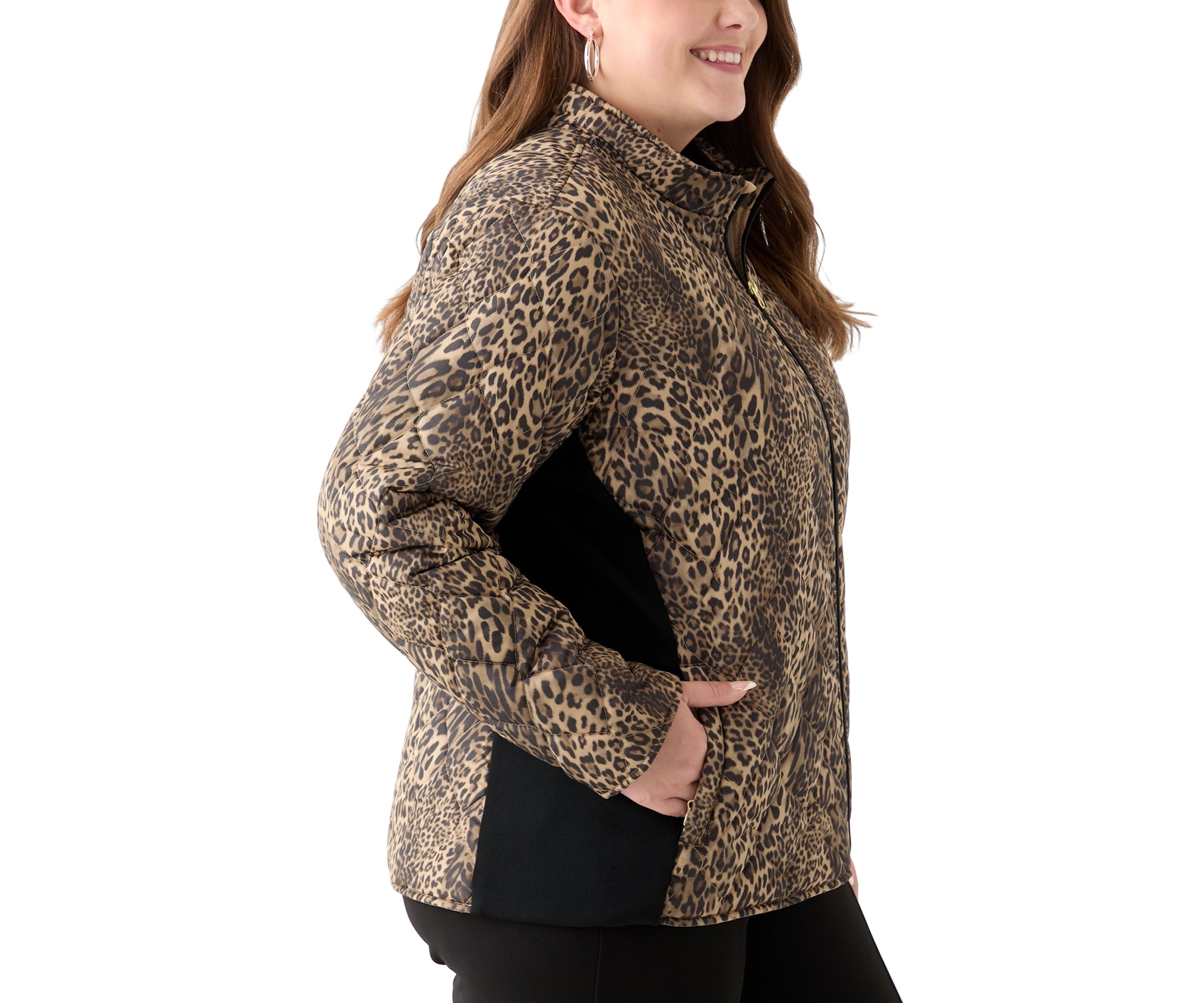 Plus Size Side Rib Printed Puffer Jacket