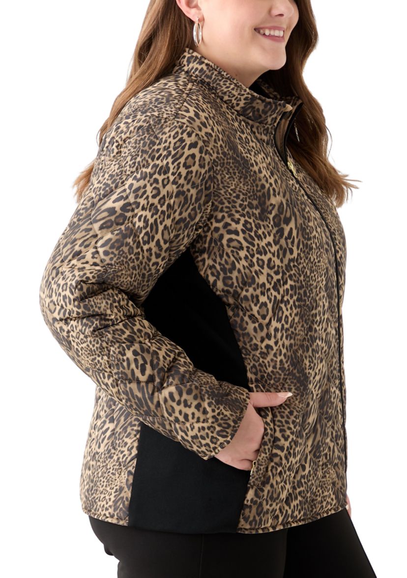 Plus Size Side Rib Printed Puffer Jacket