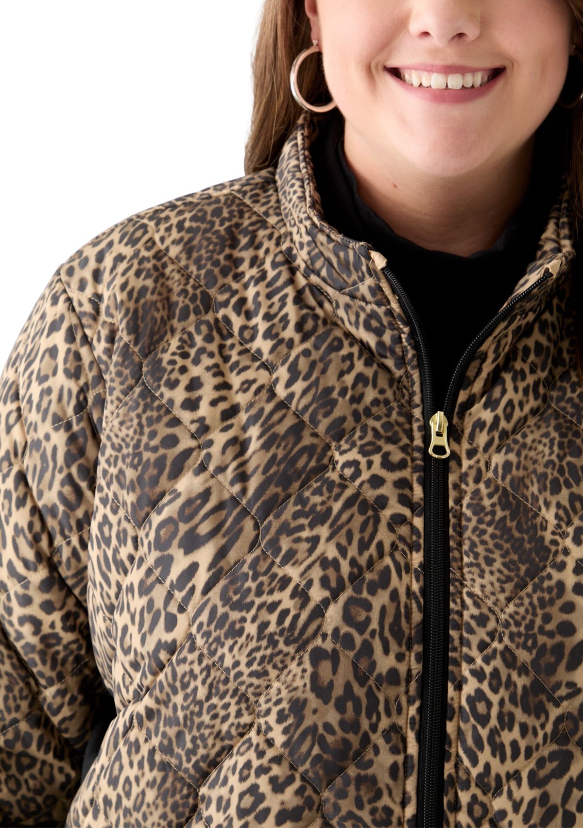 Plus Size Side Rib Printed Puffer Jacket