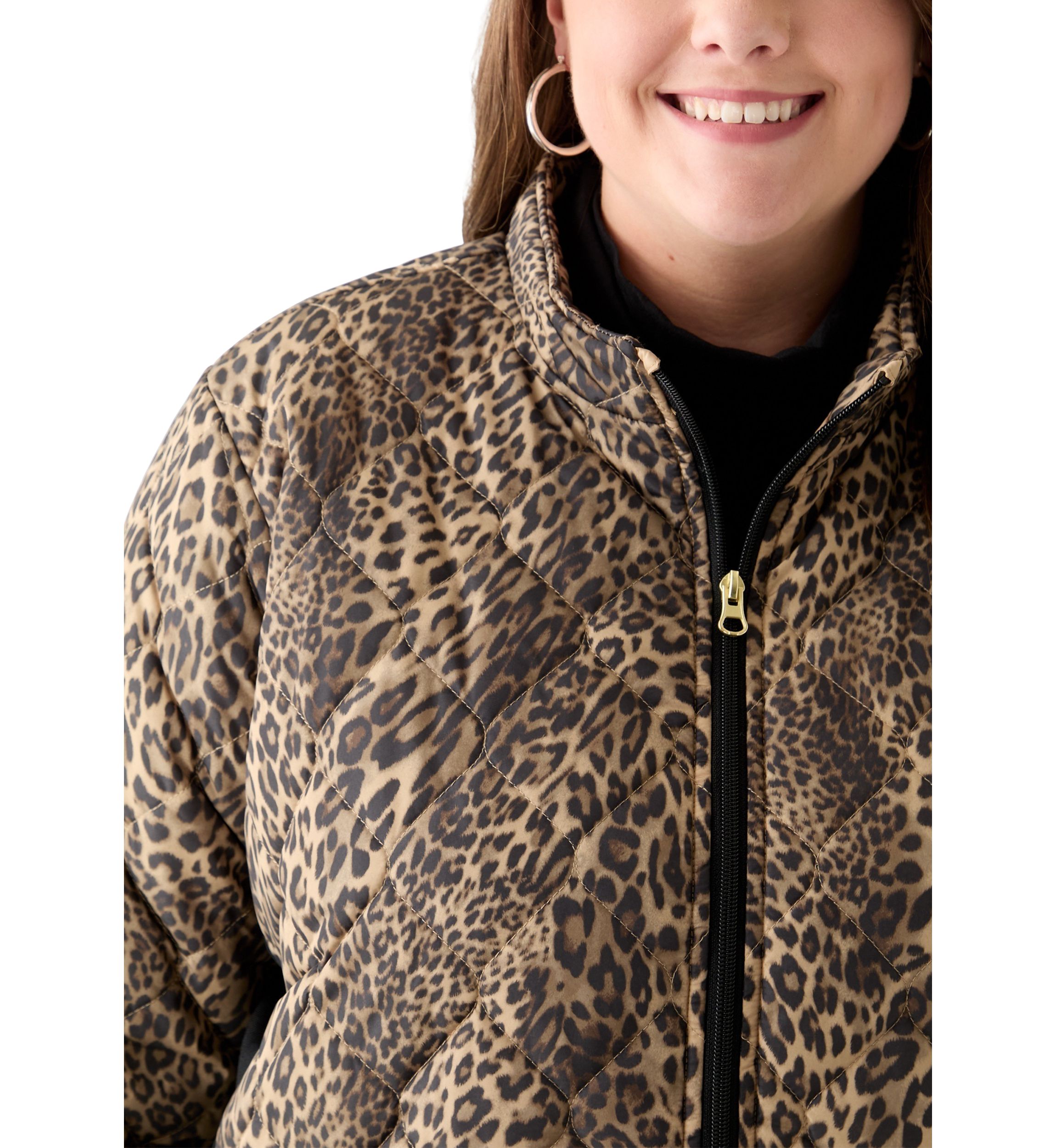 Plus Size Side Rib Printed Puffer Jacket