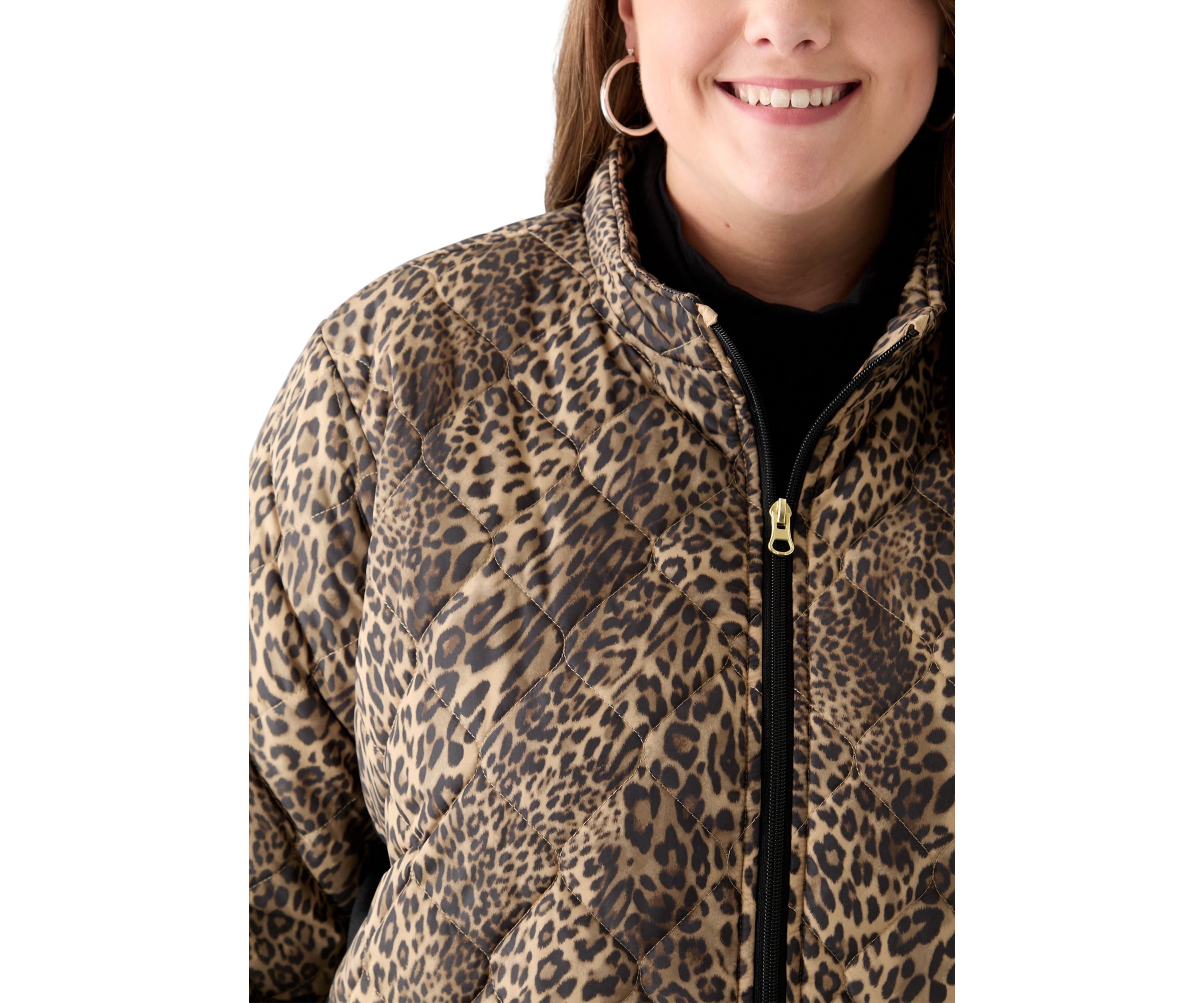 Plus Size Side Rib Printed Puffer Jacket
