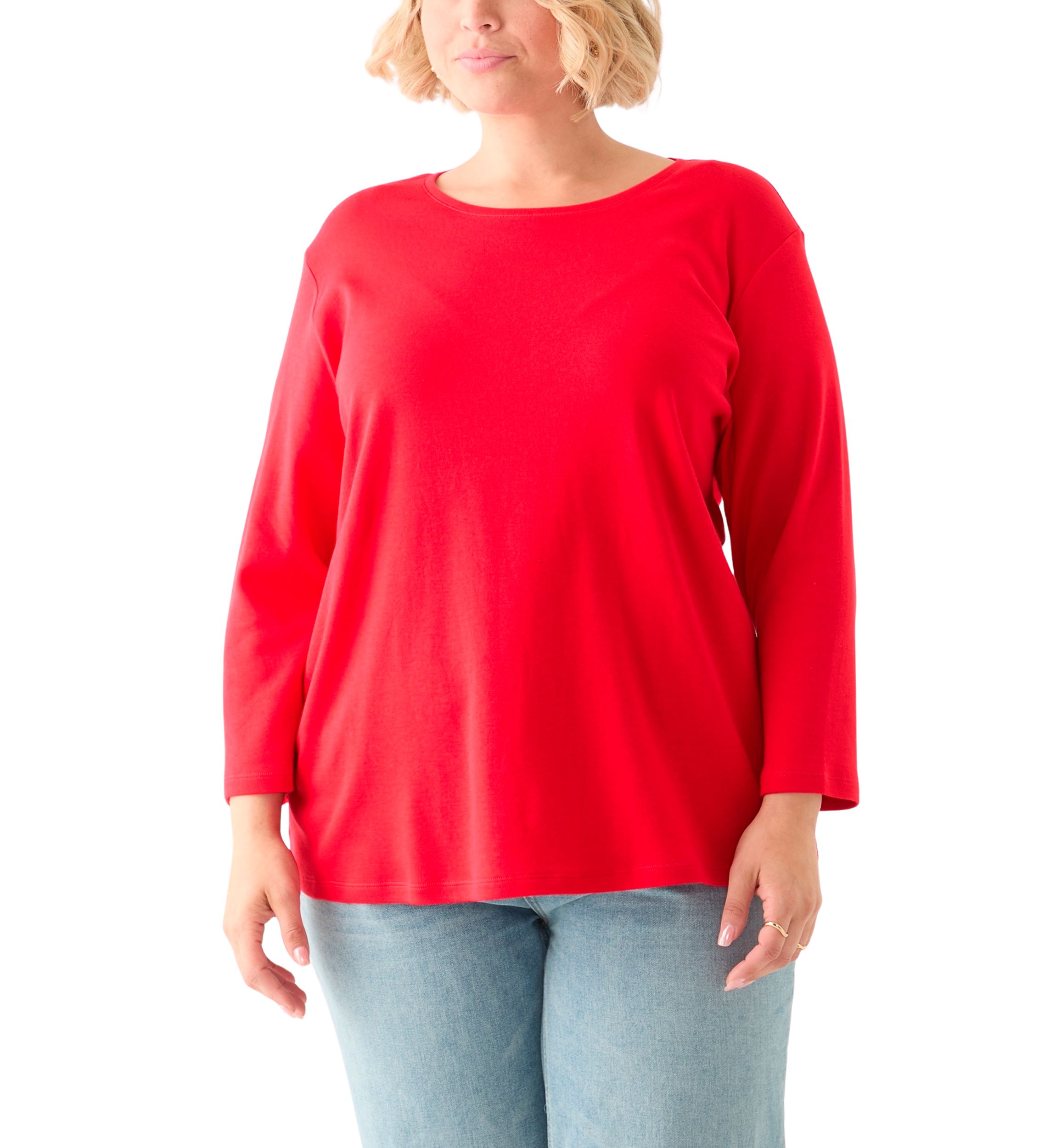 Plus Size 3/4 Sleeve Crew Neck Fashion Top