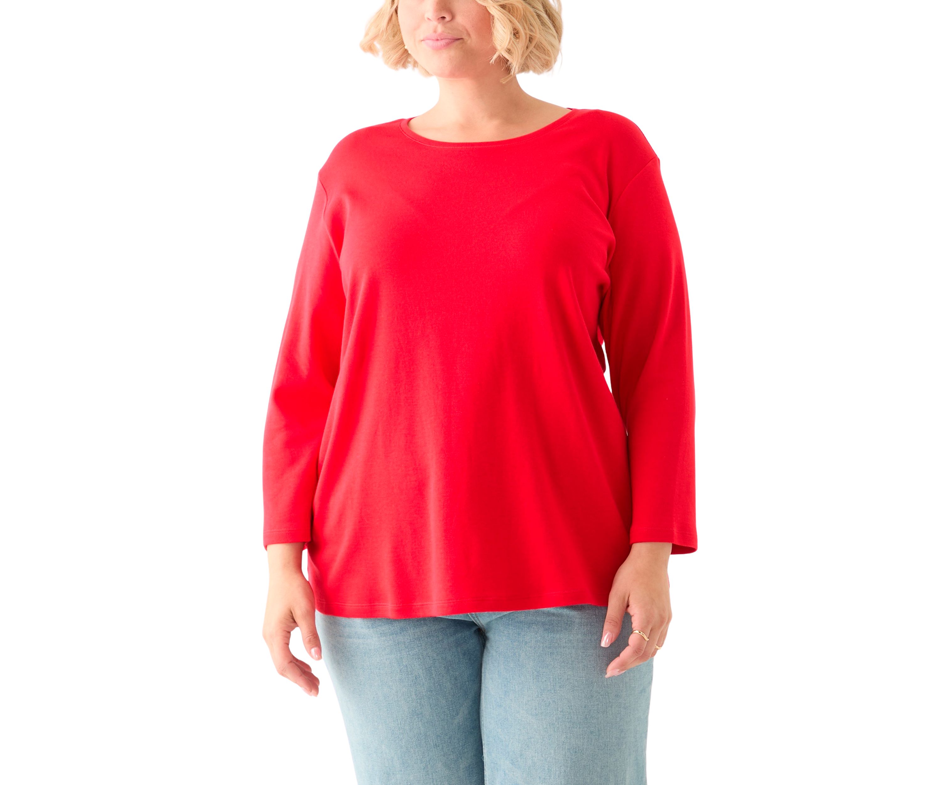 Plus Size 3/4 Sleeve Crew Neck Fashion Top