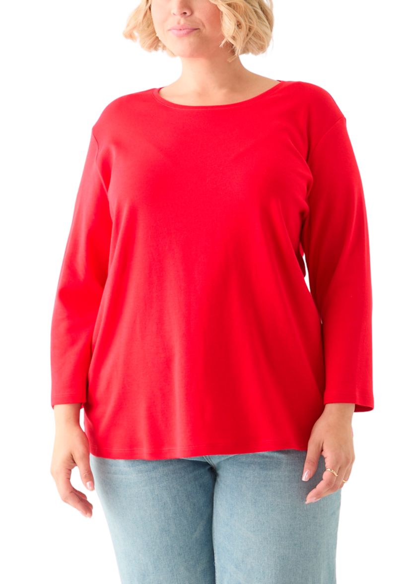 Plus Size 3/4 Sleeve Crew Neck Fashion Top