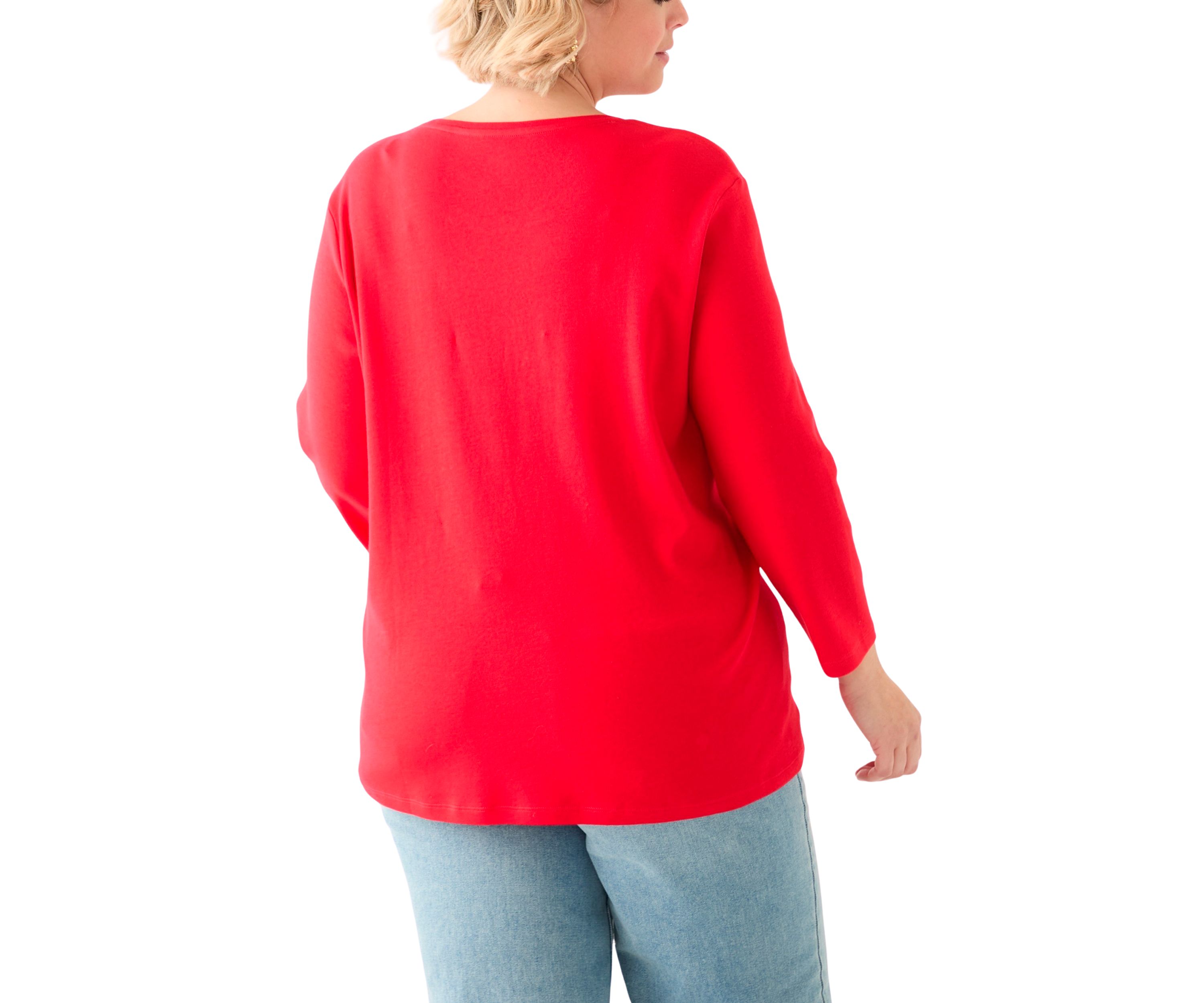 Plus Size 3/4 Sleeve Crew Neck Fashion Top