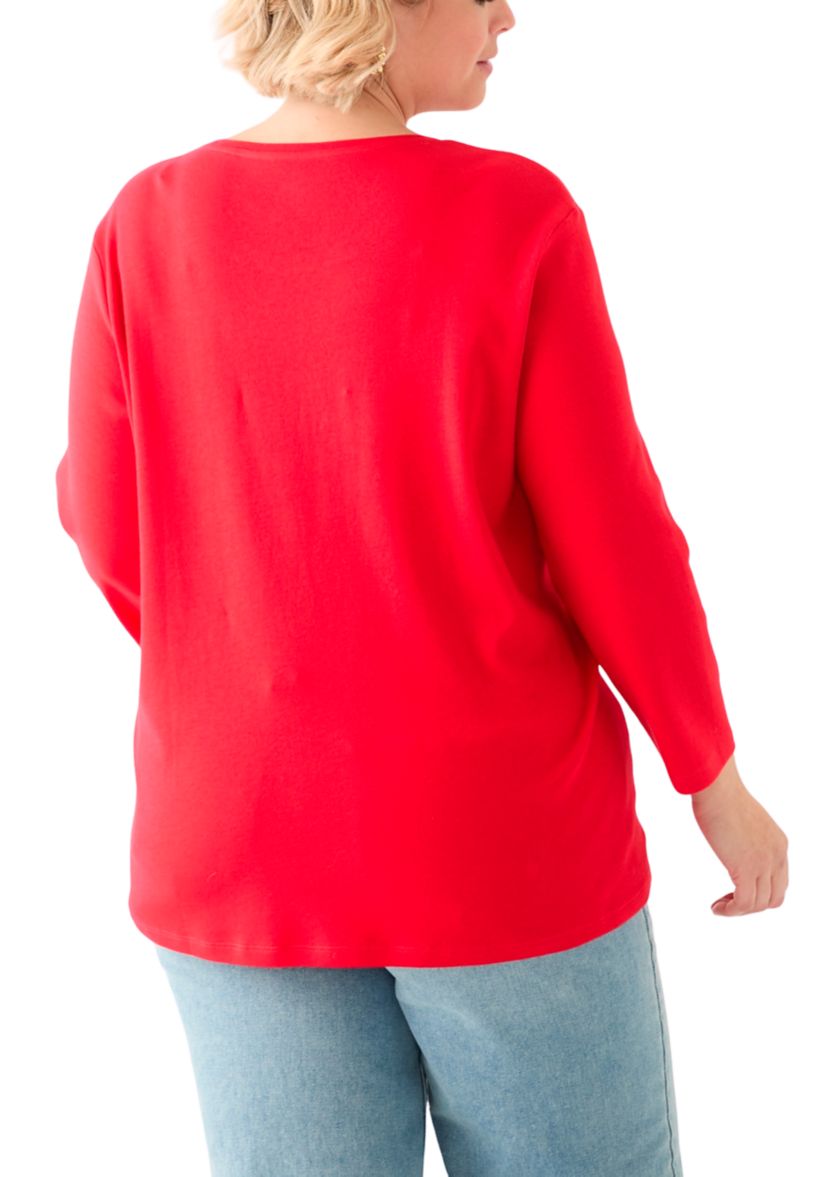 Plus Size 3/4 Sleeve Crew Neck Fashion Top