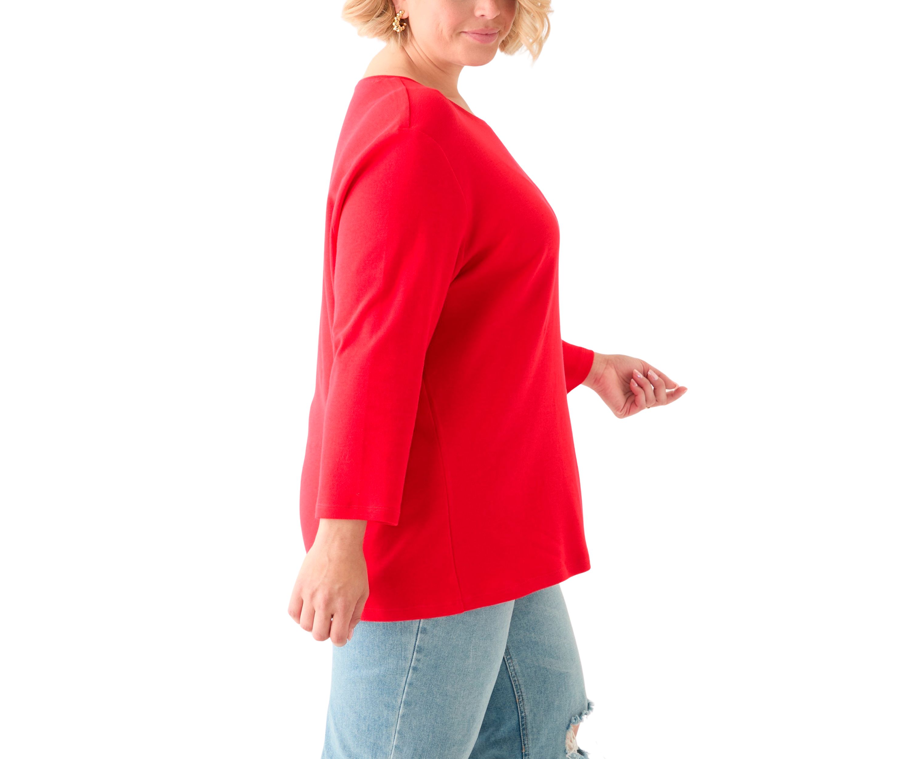 Plus Size 3/4 Sleeve Crew Neck Fashion Top