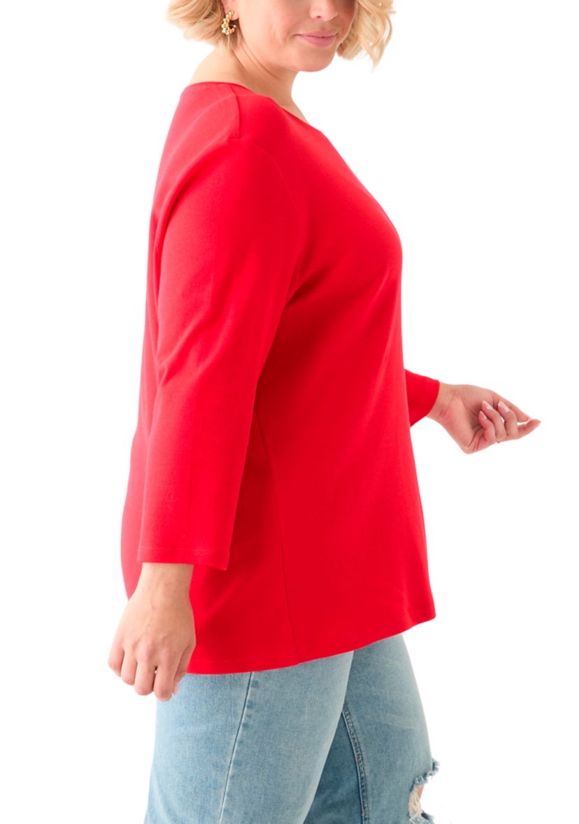 Plus Size 3/4 Sleeve Crew Neck Fashion Top