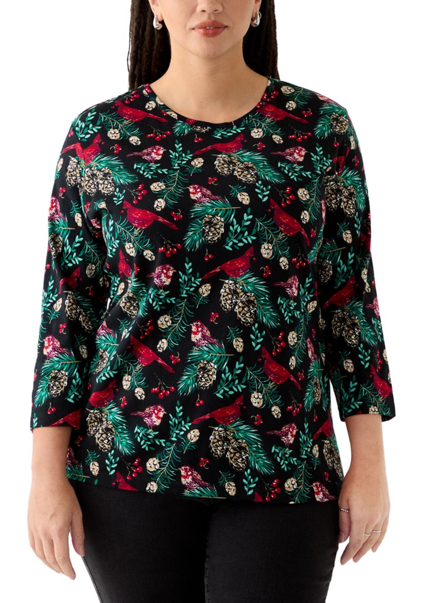 Plus Size 3/4 Sleeve Printed Shirt