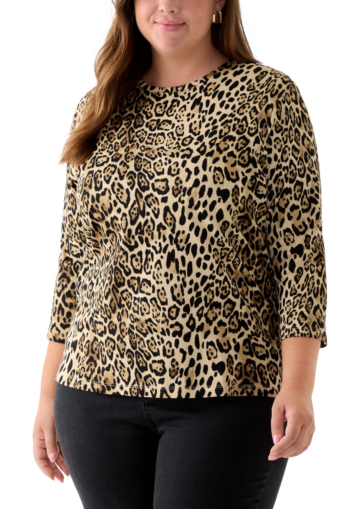 Plus Size 3/4 Sleeve Printed Shirt
