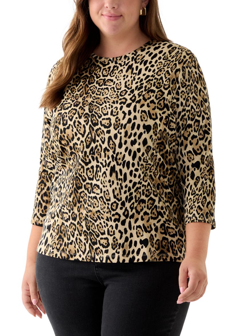 Plus Size 3/4 Sleeve Printed Shirt
