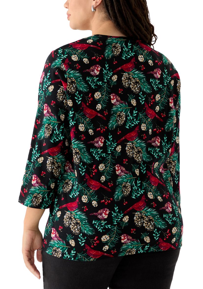 Plus Size 3/4 Sleeve Printed Shirt