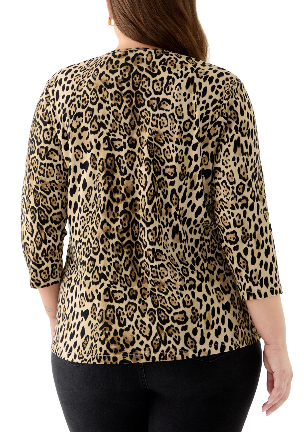 Plus Size 3/4 Sleeve Printed Shirt