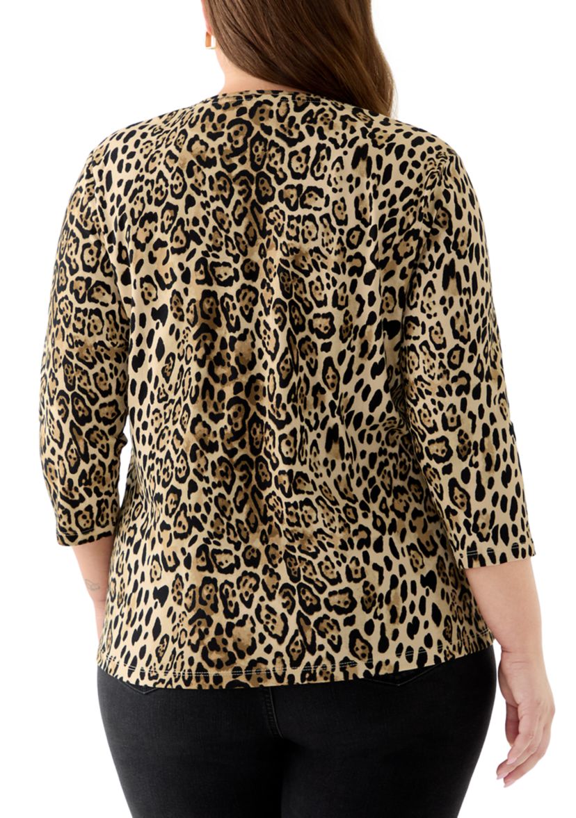 Plus Size 3/4 Sleeve Printed Shirt