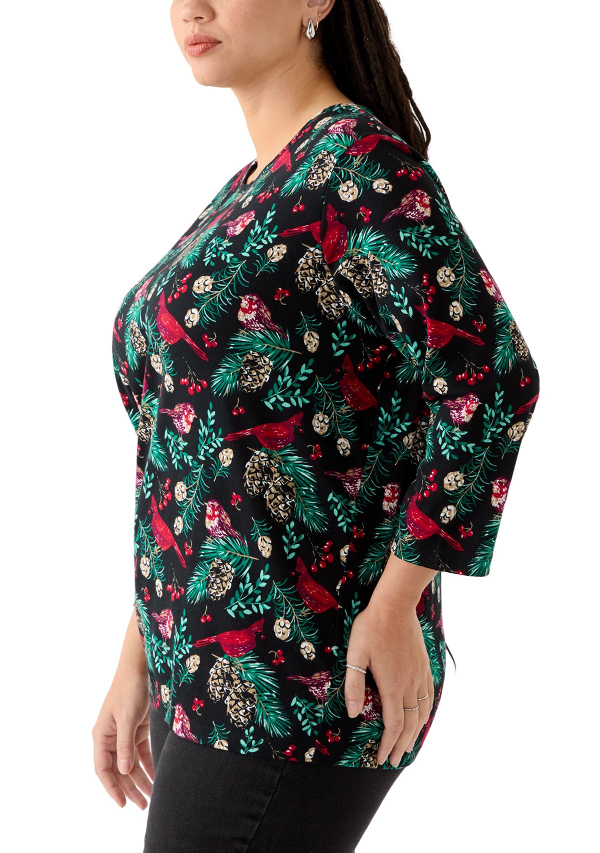 Plus Size 3/4 Sleeve Printed Shirt