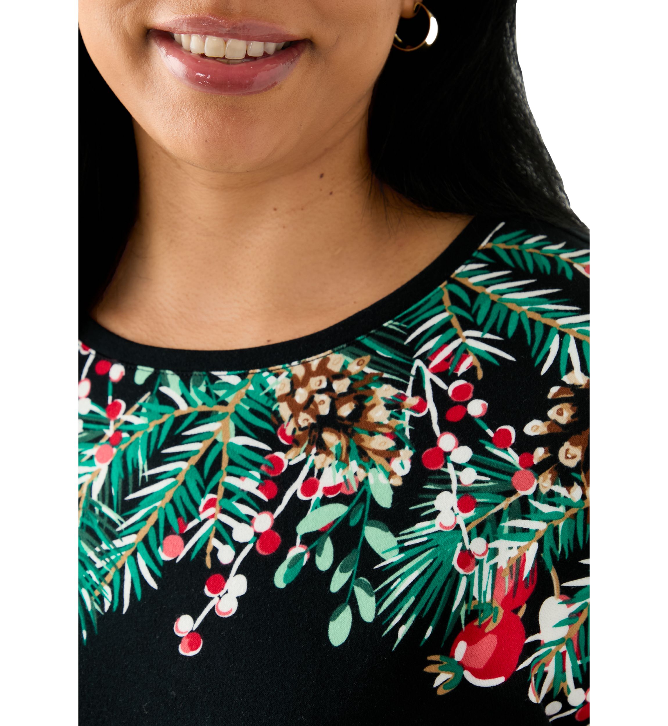 Plus Size Three-Quarter Sleeve Crew Neck Placement Print Top