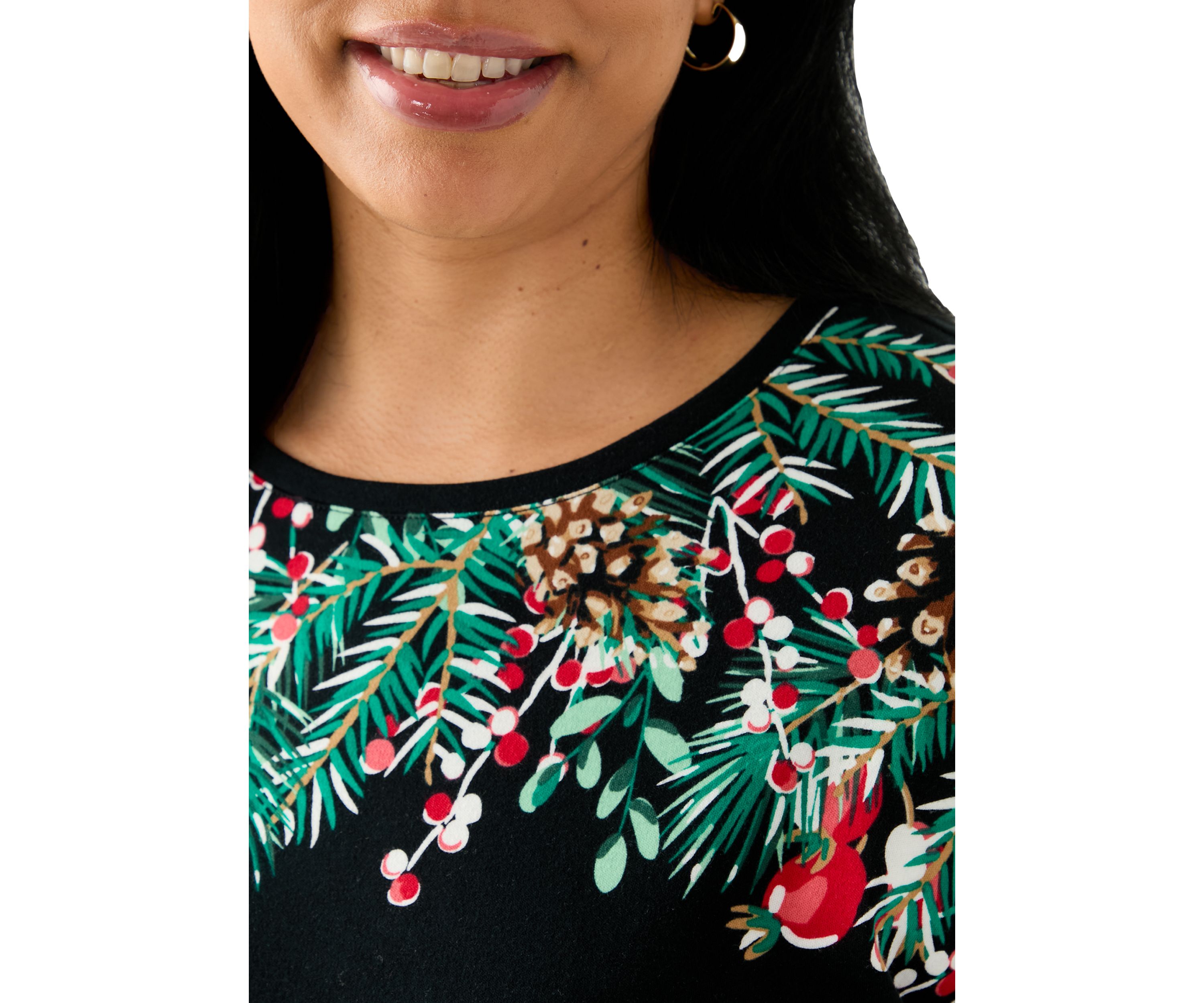 Plus Size Three-Quarter Sleeve Crew Neck Placement Print Top
