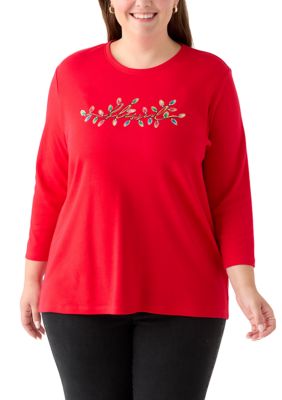 Psaytomey Women's 3/4 Sleeve Loose Fit Top - Plus Size Tunic, Casual Crewneck Blouse, Holiday & Everyday Wear (S-2XL)