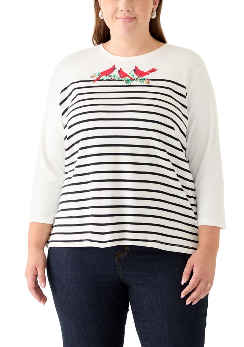 Plus Size Three-Quarter Sleeve Graphic Crew Neck 
