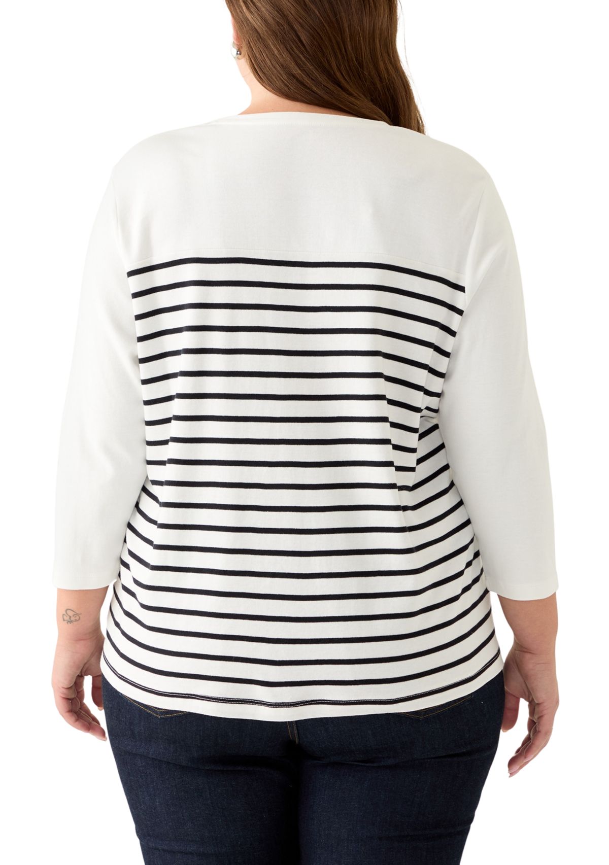 Plus Size Three-Quarter Sleeve Graphic Crew Neck 
