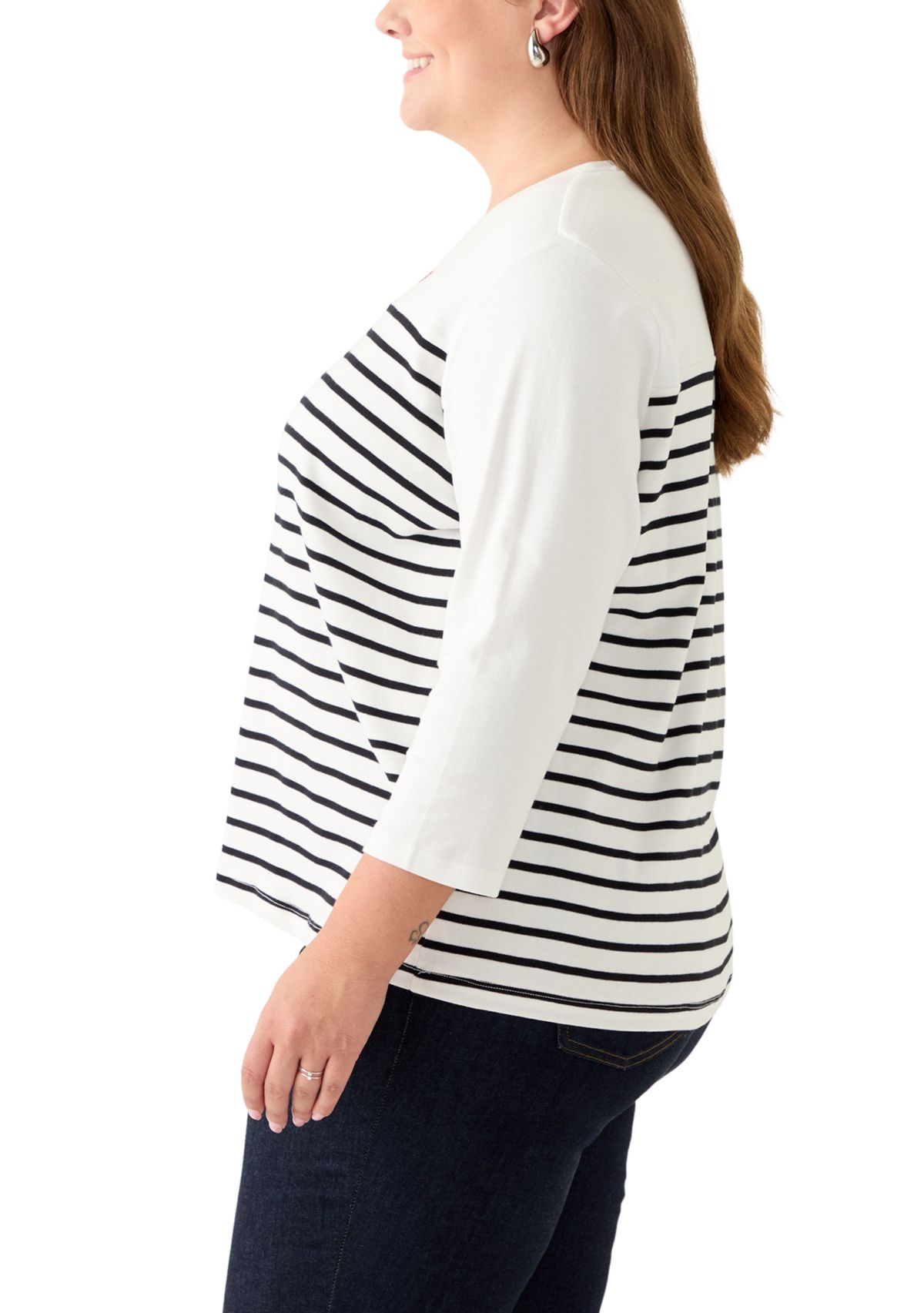 Plus Size Three-Quarter Sleeve Graphic Crew Neck 