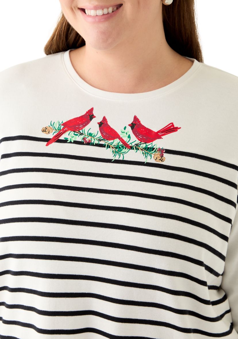 Plus Size Three-Quarter Sleeve Graphic Crew Neck 