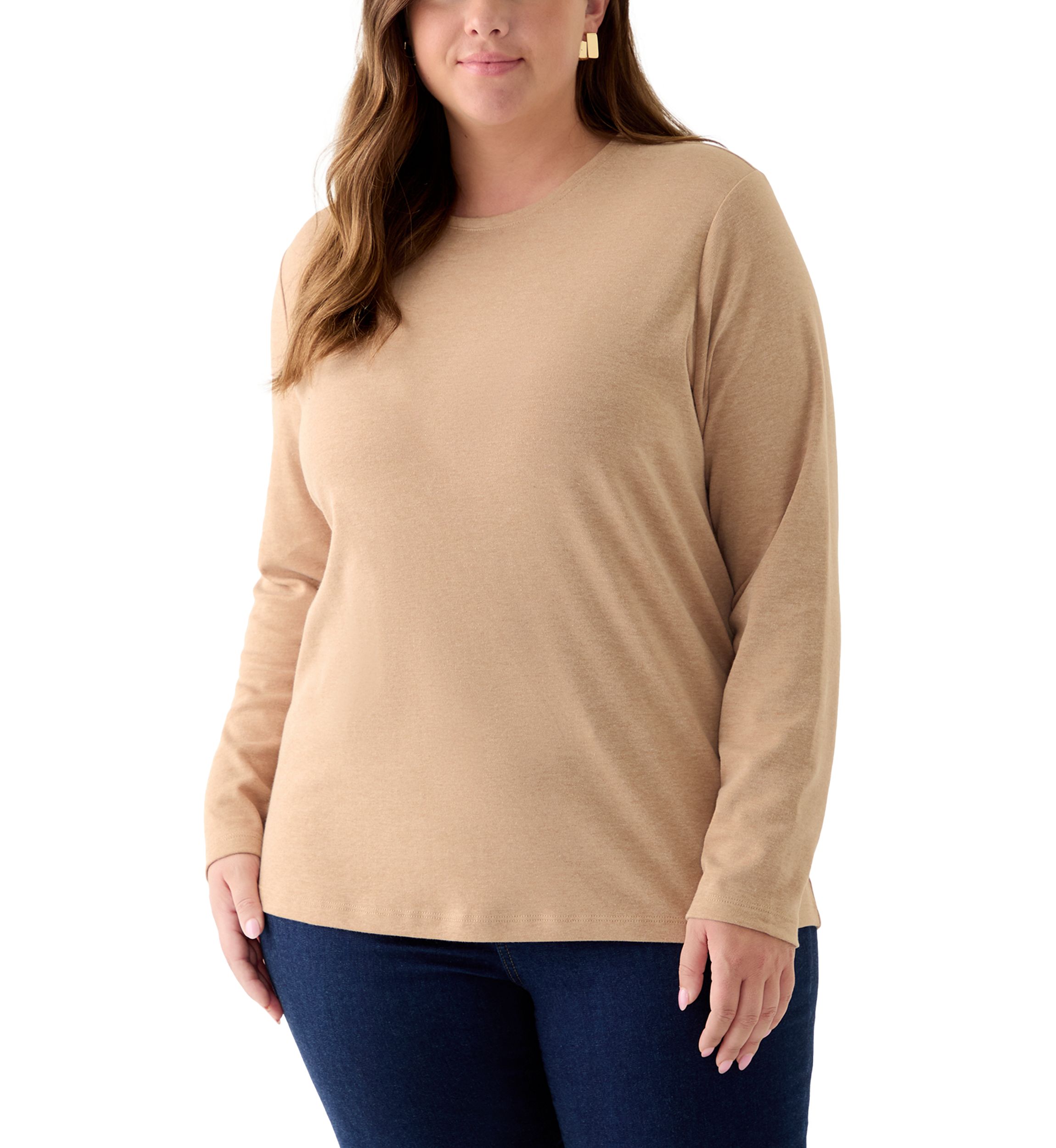 Plus Size Long Sleeve Crew Neck Heather Top