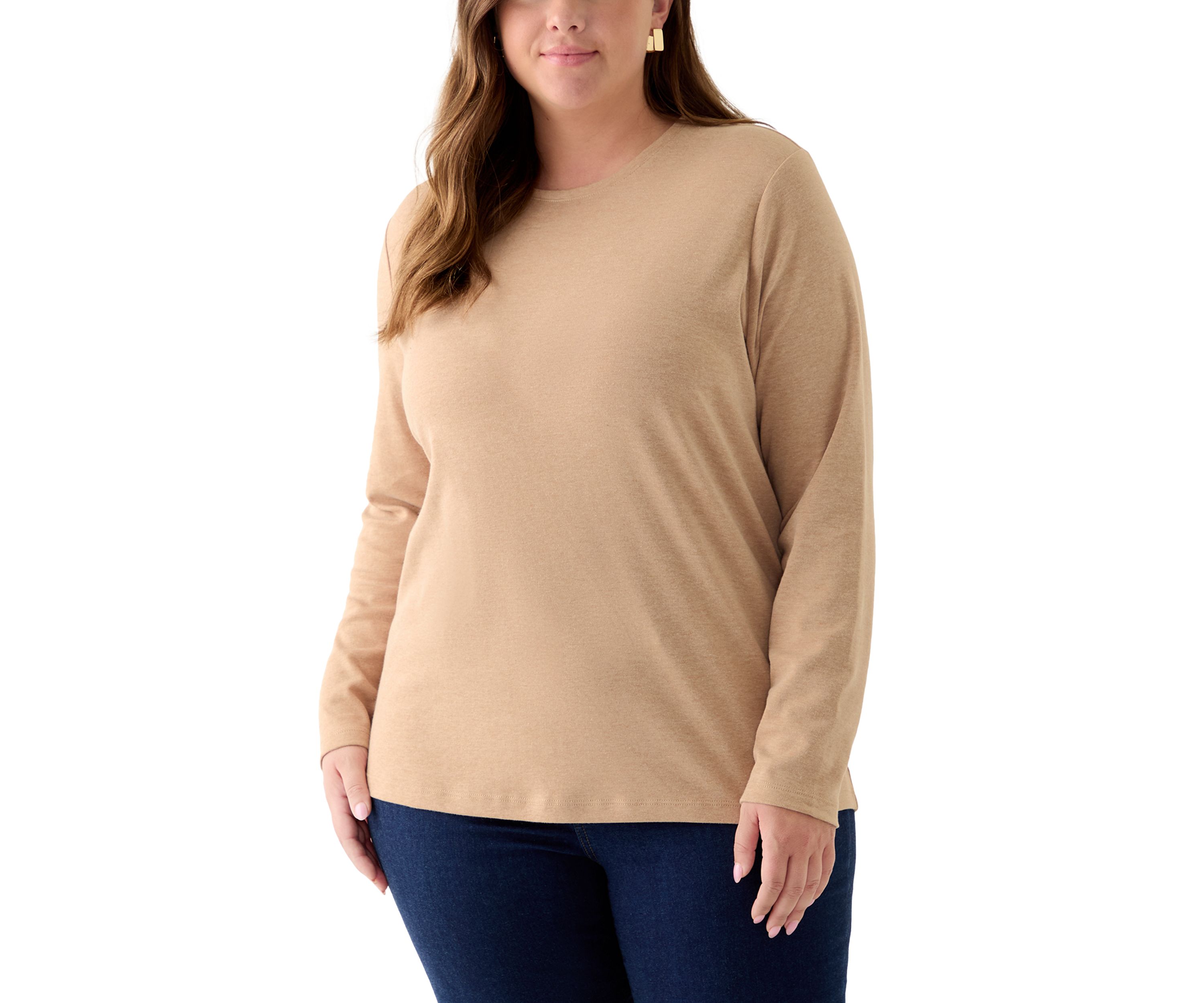 Plus Size Long Sleeve Crew Neck Heather Top