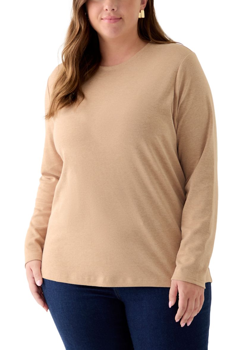 Plus Size Long Sleeve Crew Neck Heather Top