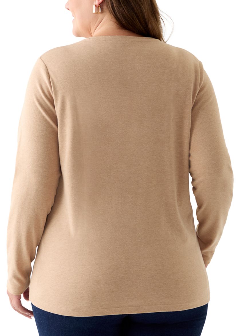 Plus Size Long Sleeve Crew Neck Heather Top