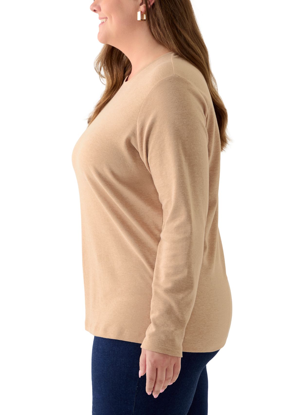 Plus Size Long Sleeve Crew Neck Heather Top