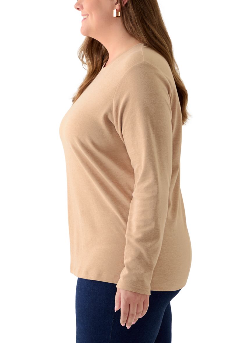 Plus Size Long Sleeve Crew Neck Heather Top