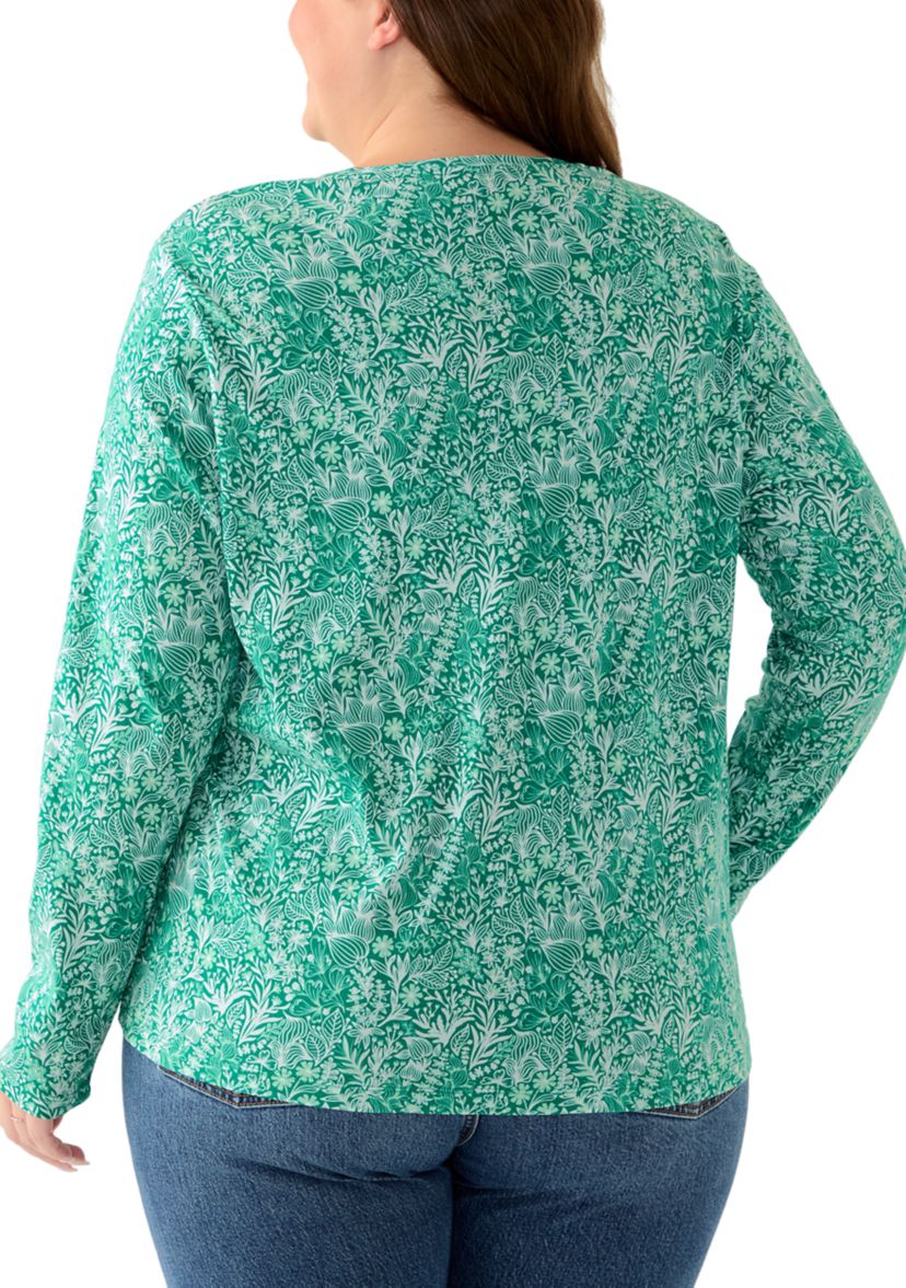 Plus Size Long Sleeve Printed Shirt