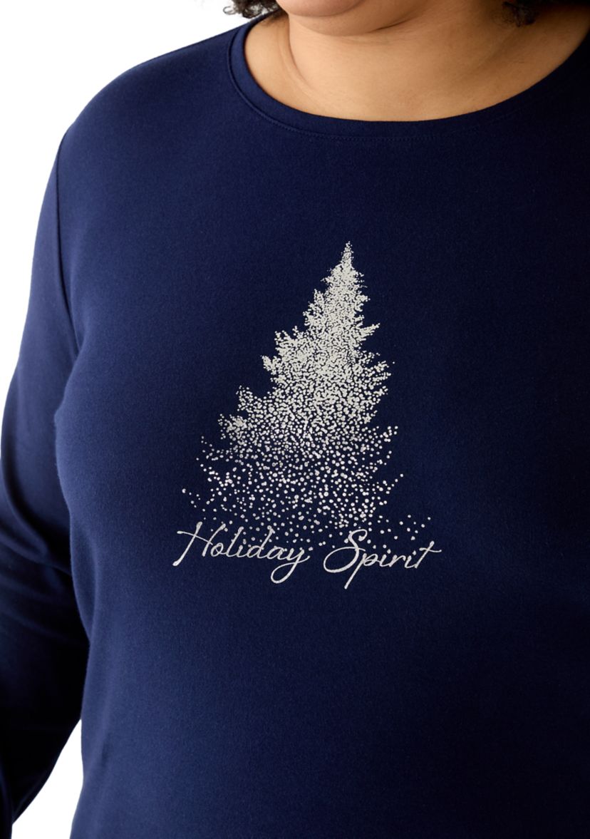 Plus Size Long Sleeve Holiday Graphic T-Shirt