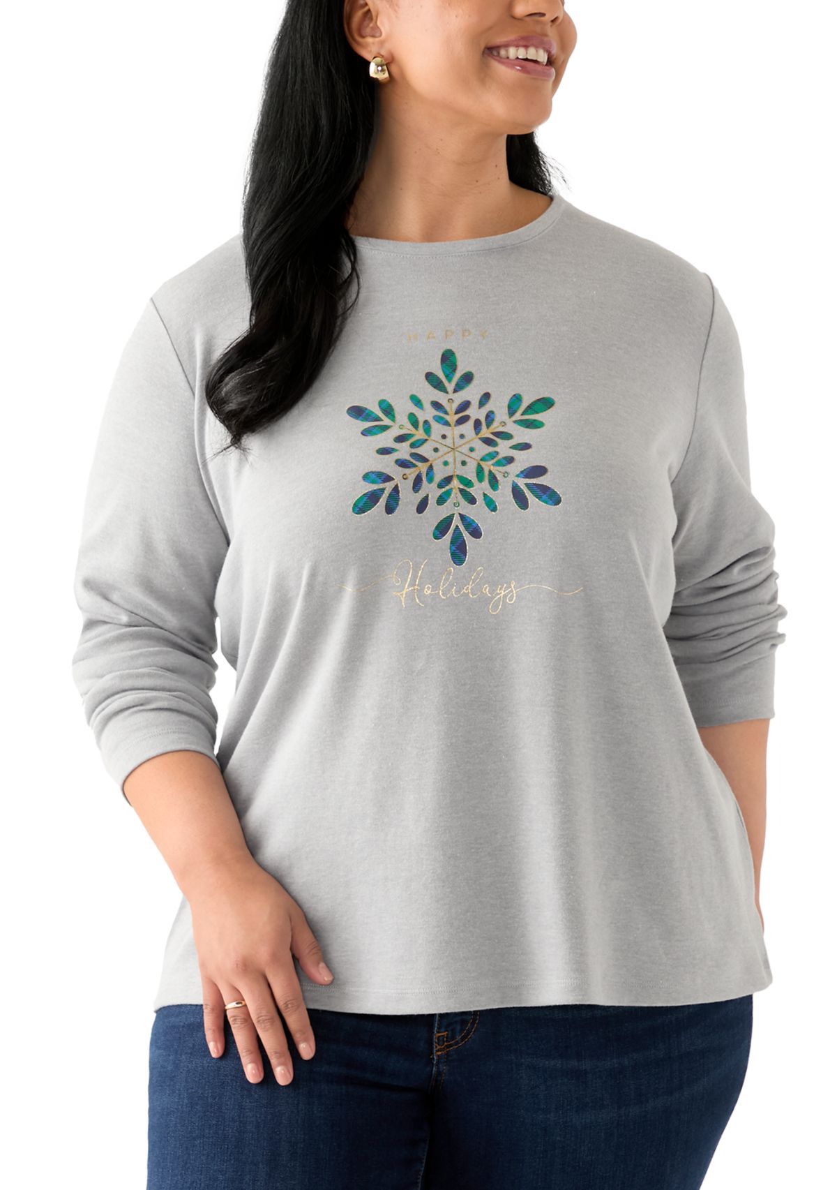 Plus Size Long Sleeve Crew Neck Graphic Shirt