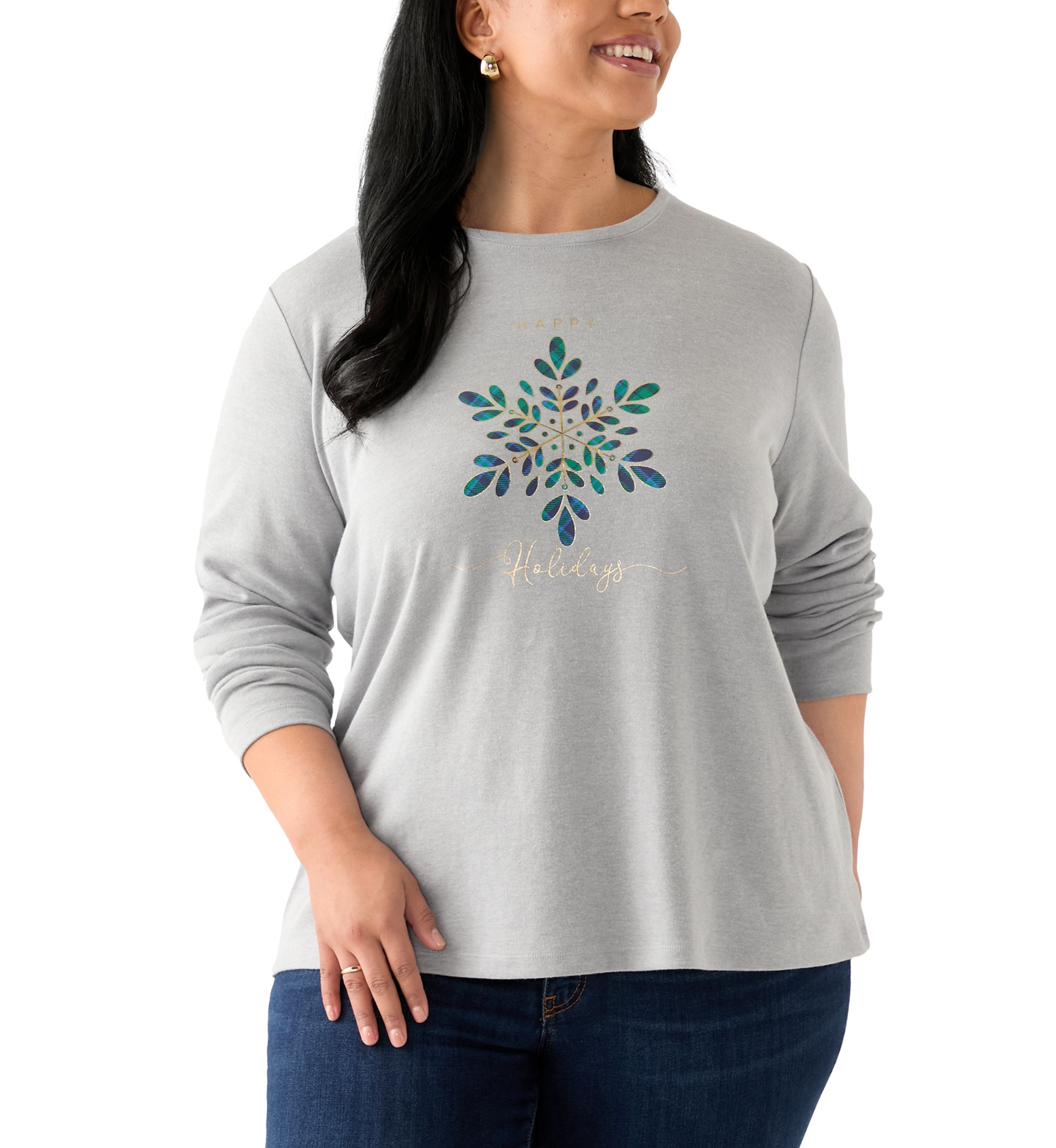 Plus Size Long Sleeve Crew Neck Graphic Shirt