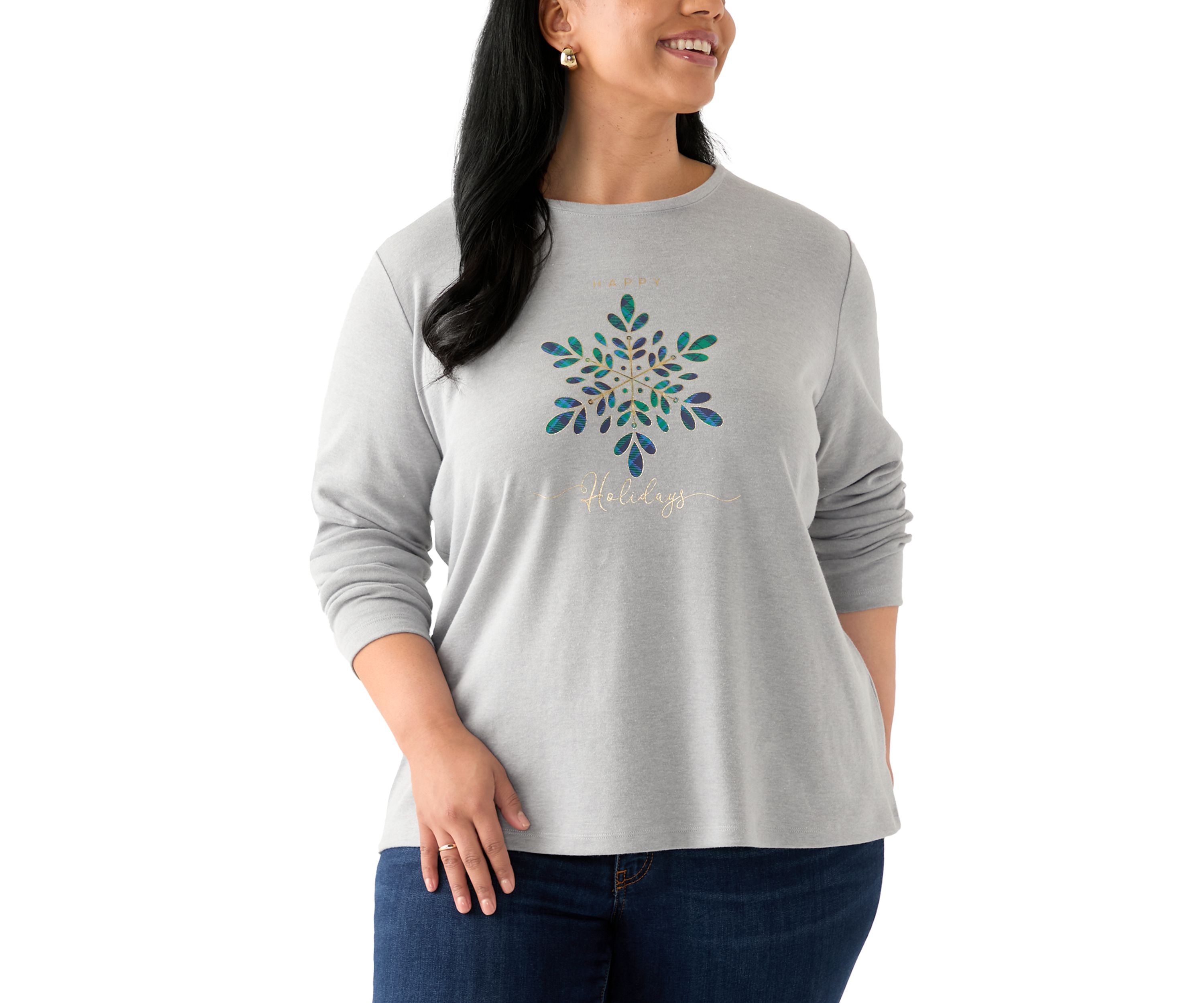 Plus Size Long Sleeve Crew Neck Graphic Shirt