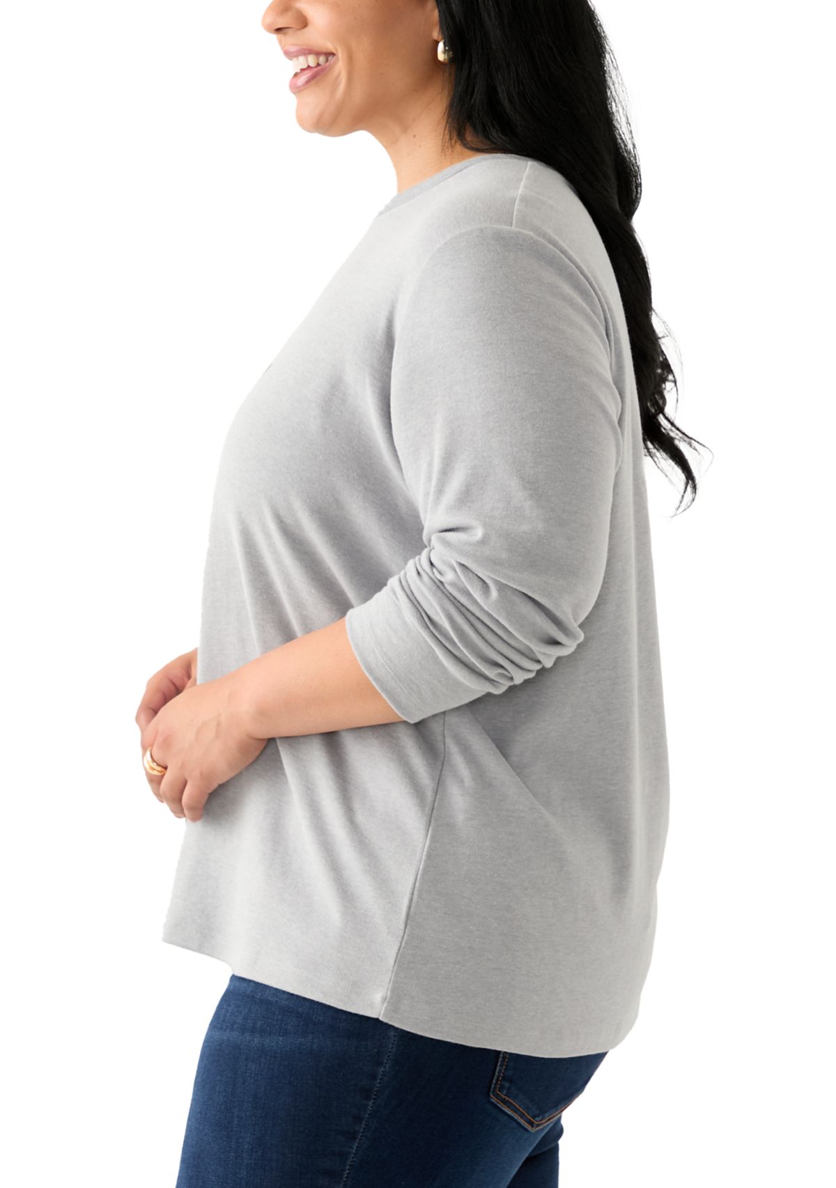 Plus Size Long Sleeve Crew Neck Graphic Shirt
