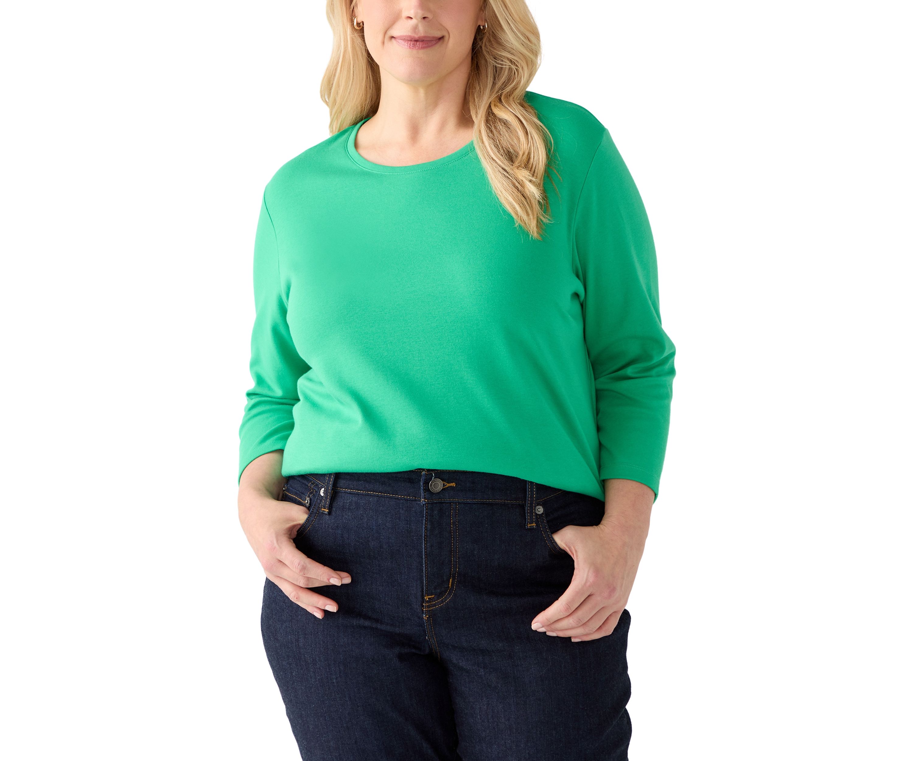 Plus Size 3/4 Sleeve Crew Neck Fashion Solid Shirt