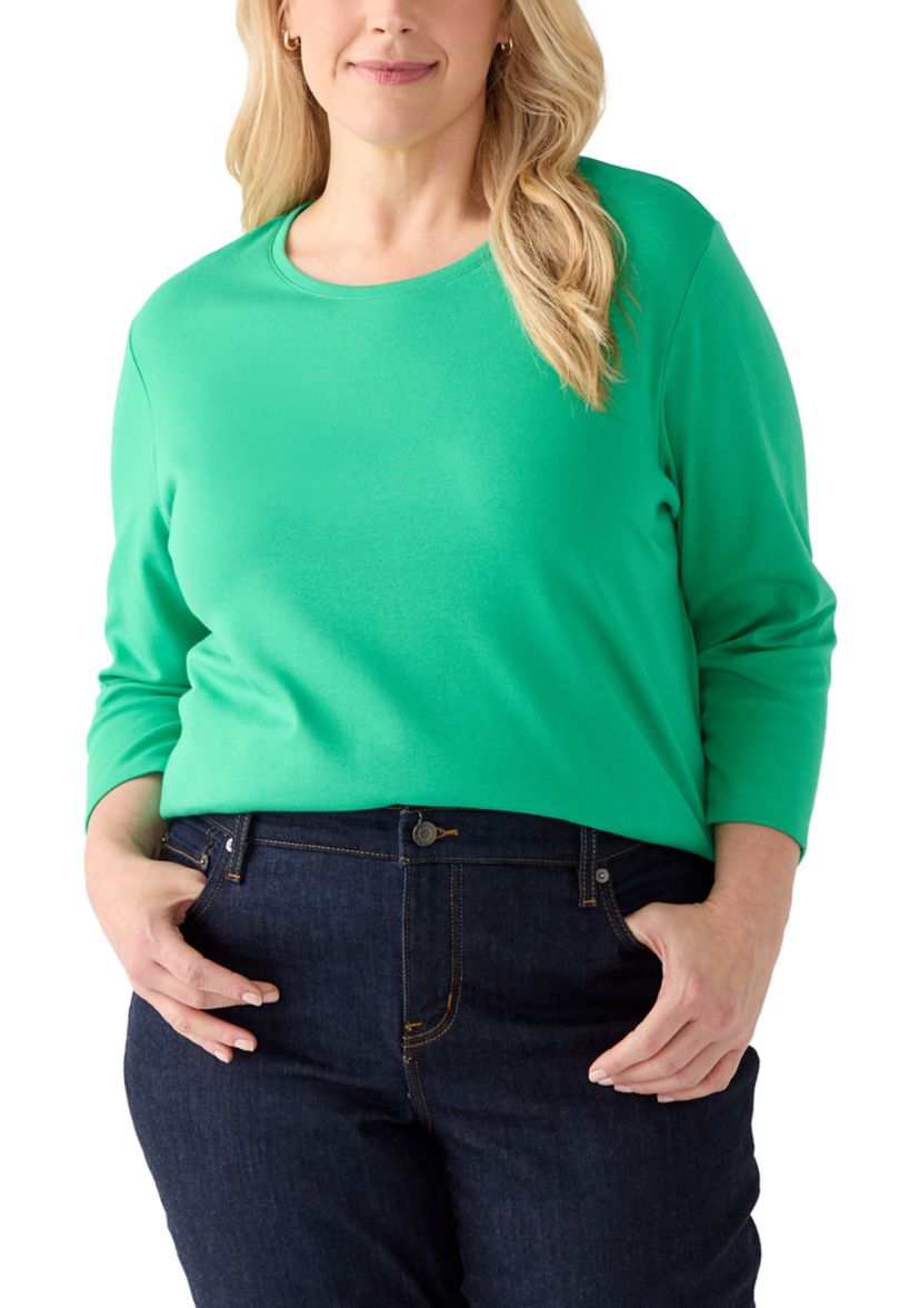 Plus Size 3/4 Sleeve Crew Neck Fashion Solid Shirt