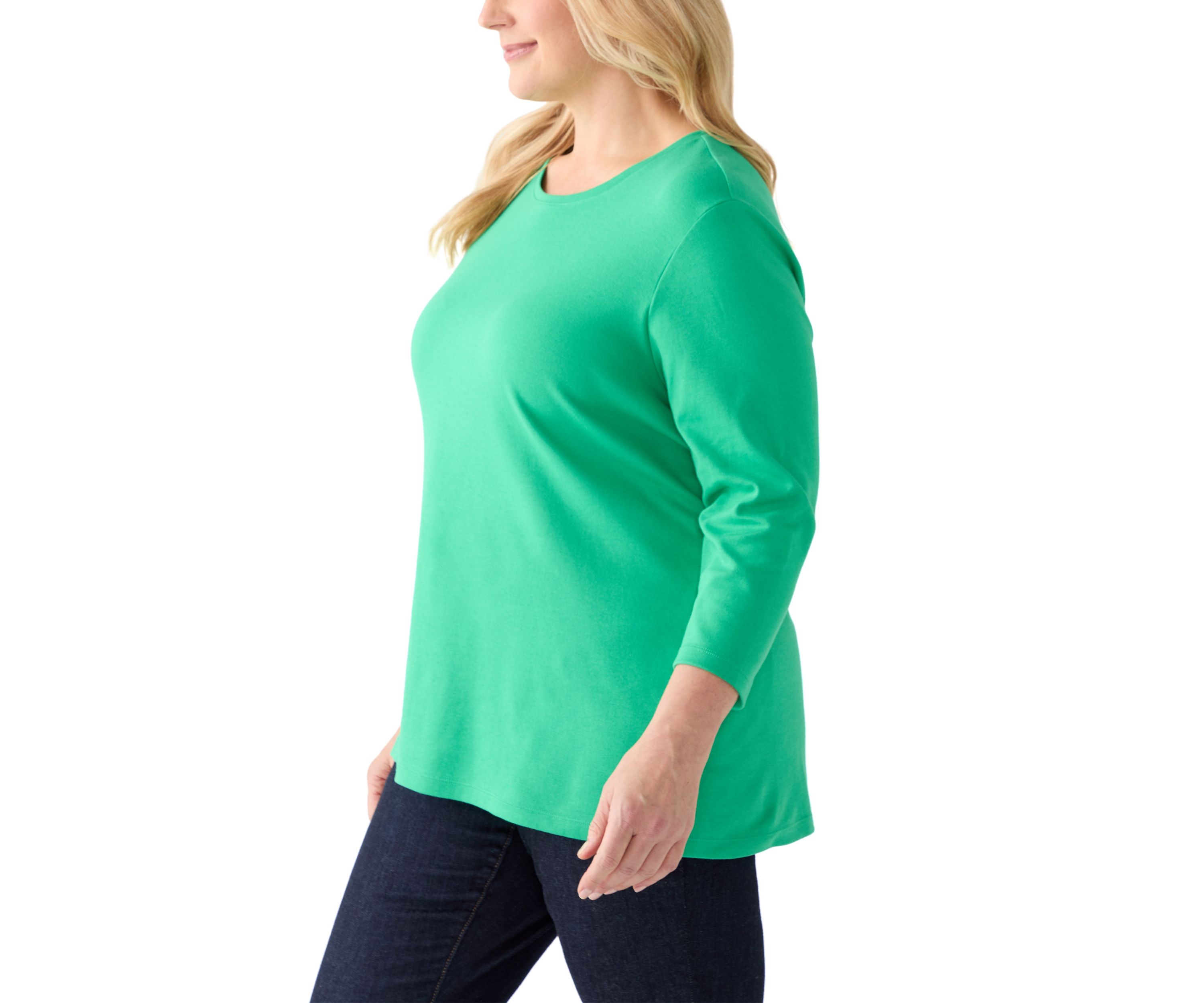 Plus Size 3/4 Sleeve Crew Neck Fashion Solid Shirt