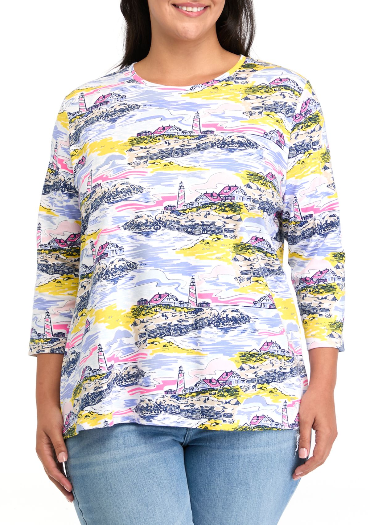 Plus Size 3/4 Sleeve Printed T-Shirt 