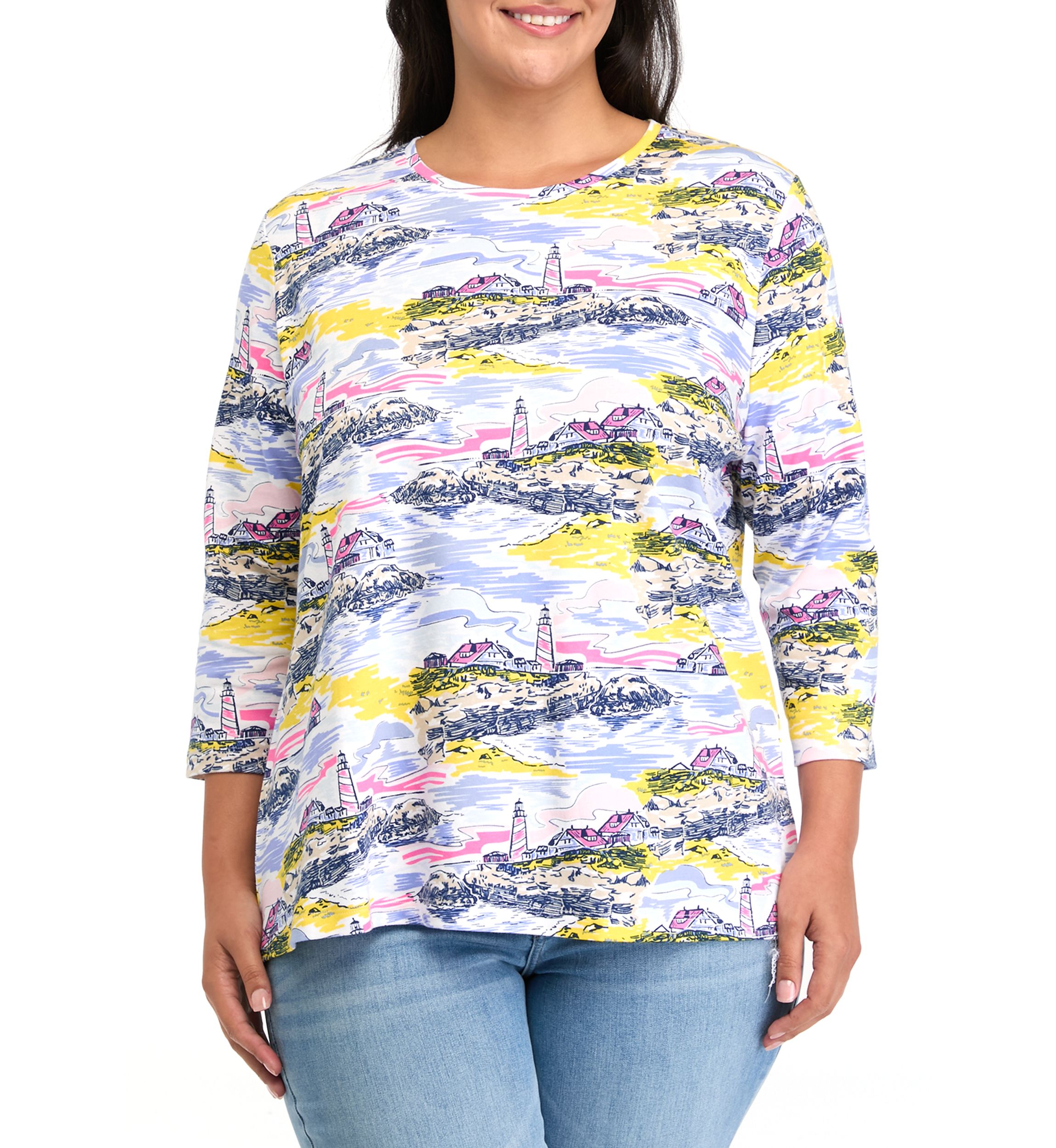 Plus Size 3/4 Sleeve Printed T-Shirt 