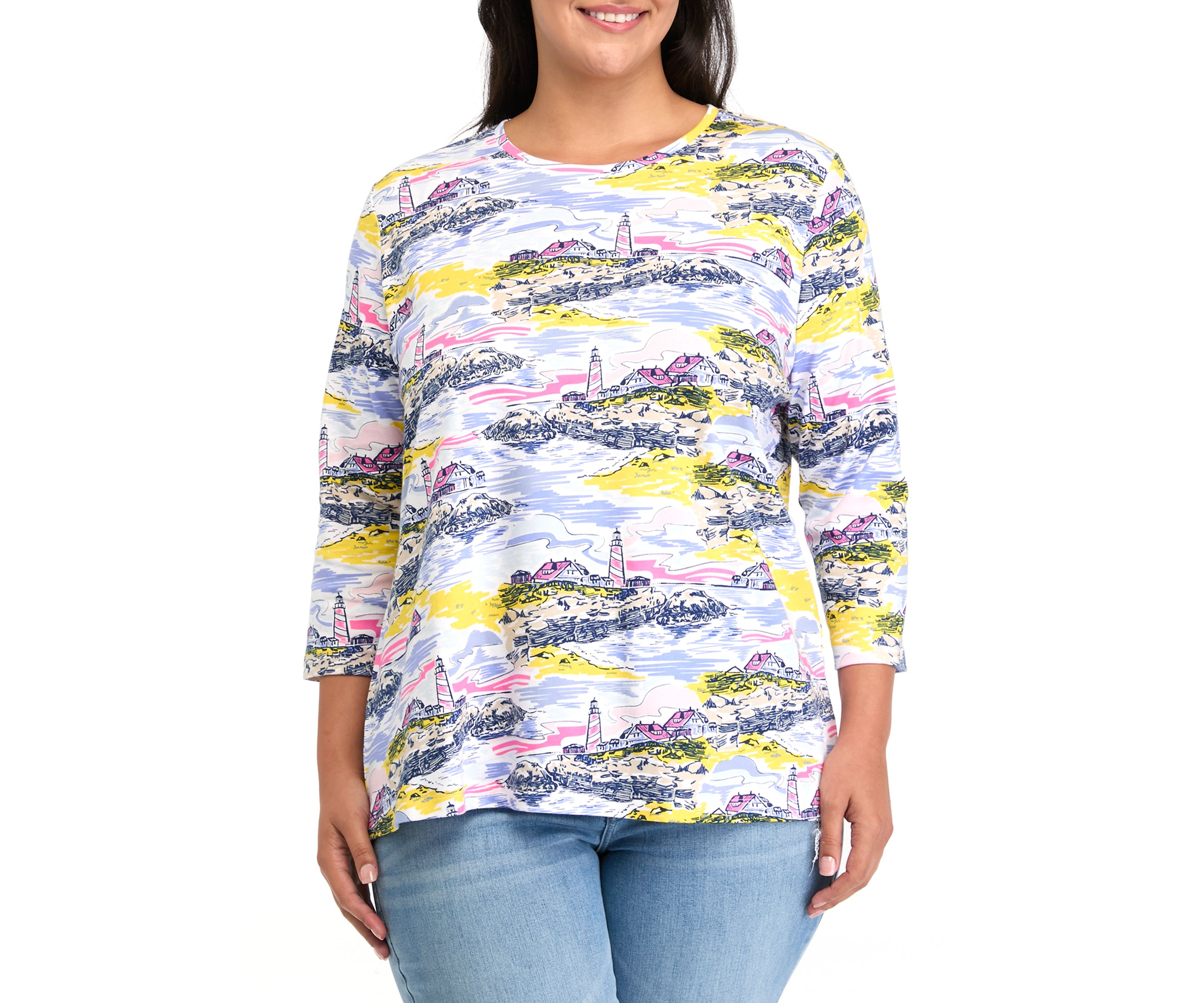 Plus Size 3/4 Sleeve Printed T-Shirt 