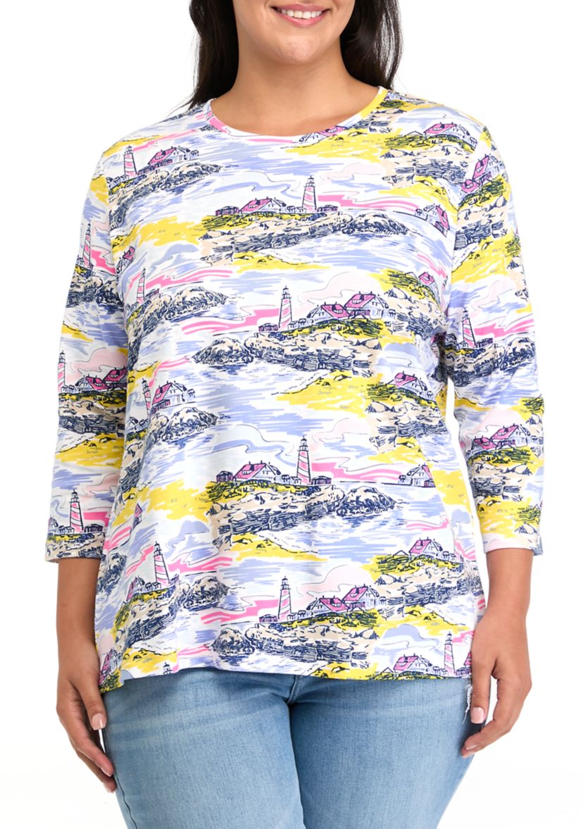 Plus Size 3/4 Sleeve Printed T-Shirt 