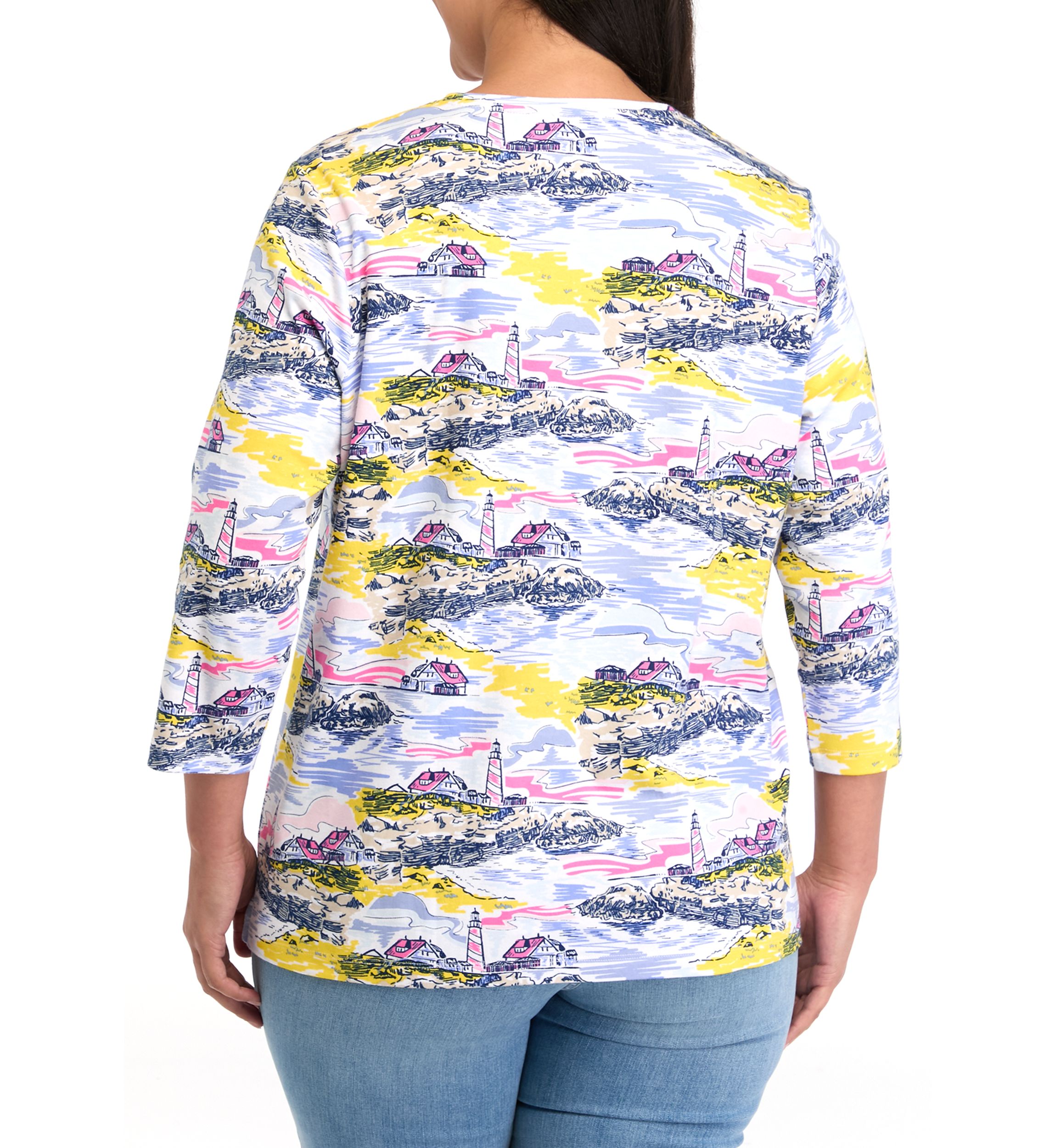 Plus Size 3/4 Sleeve Printed T-Shirt 