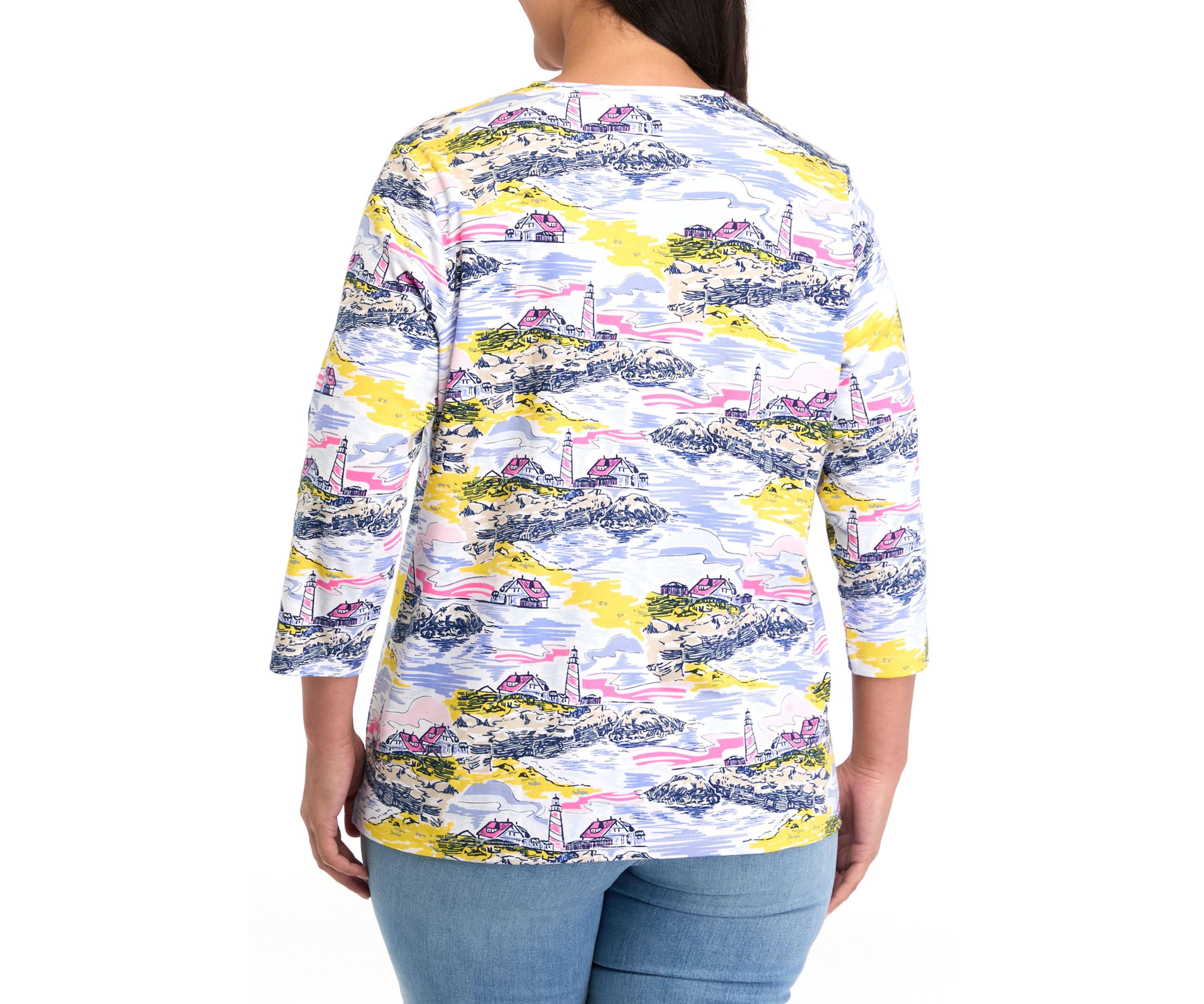 Plus Size 3/4 Sleeve Printed T-Shirt 