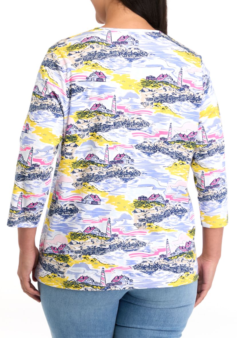 Plus Size 3/4 Sleeve Printed T-Shirt 