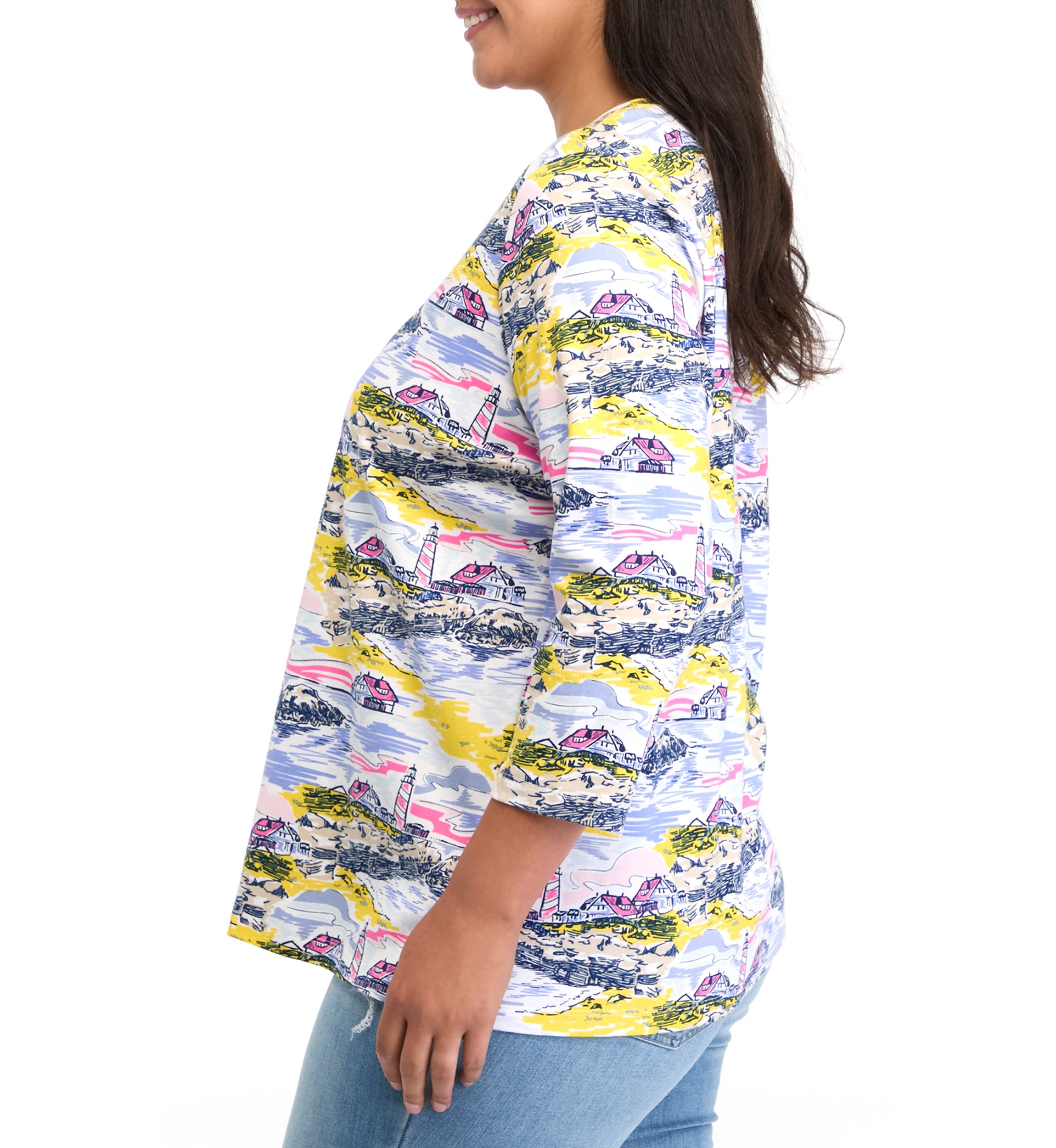 Plus Size 3/4 Sleeve Printed T-Shirt 